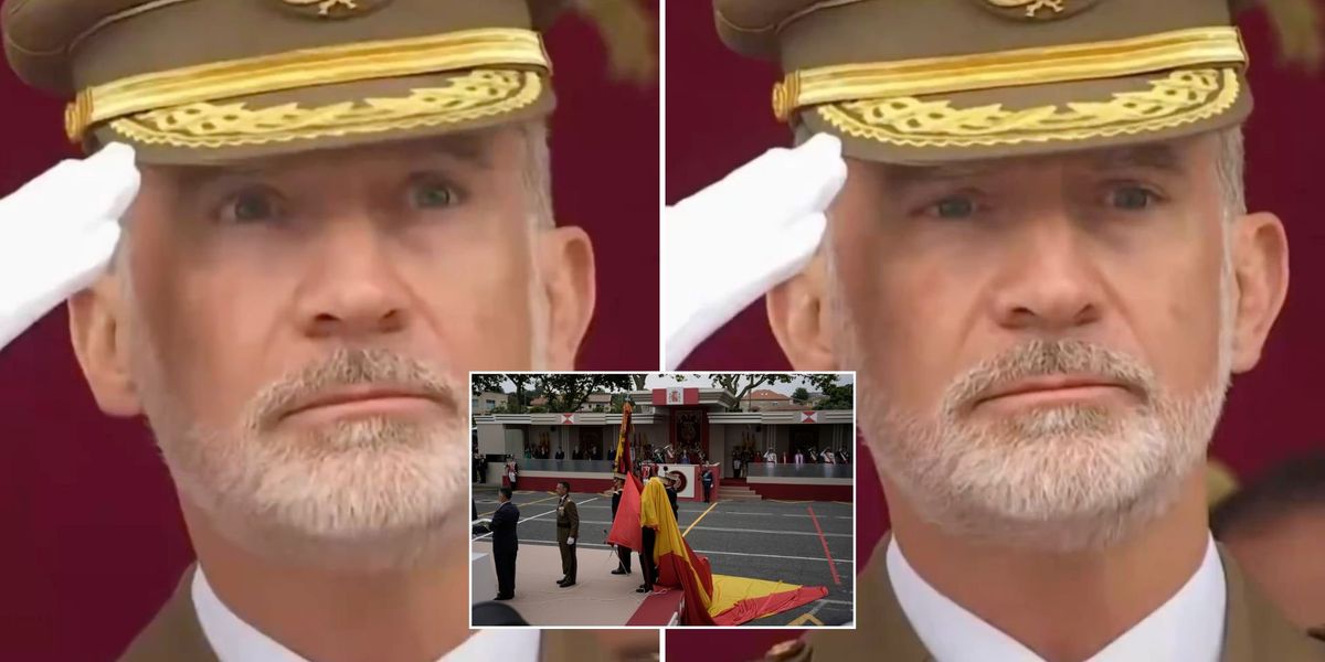 King watches on during uncomfortable moment as Spanish flag falls during military ceremony King watches on during uncomfortable moment as Spanish flag falls during military ceremony