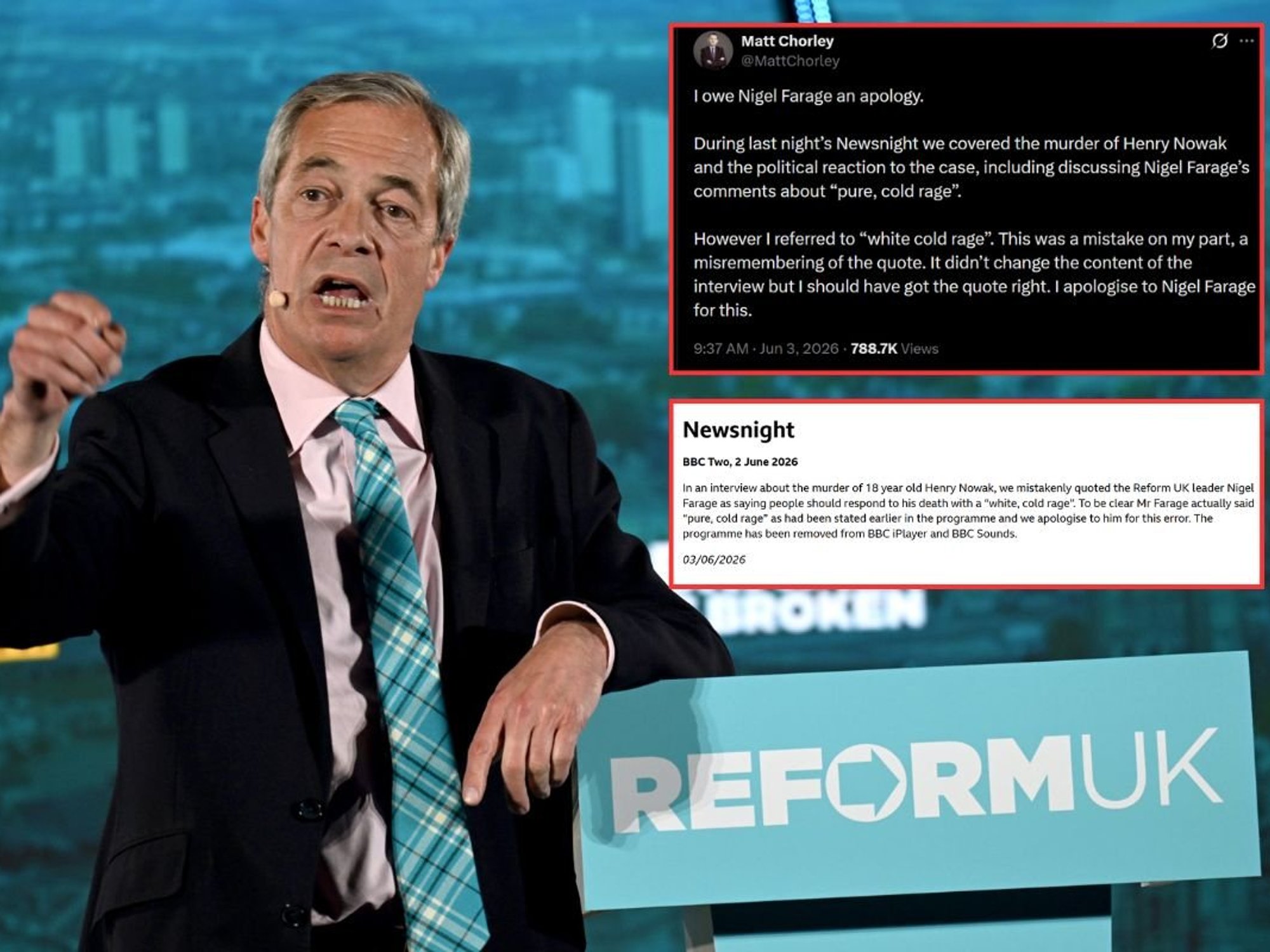 BBC issues grovelling apology over Nigel Farage 'white cold rage' misquote