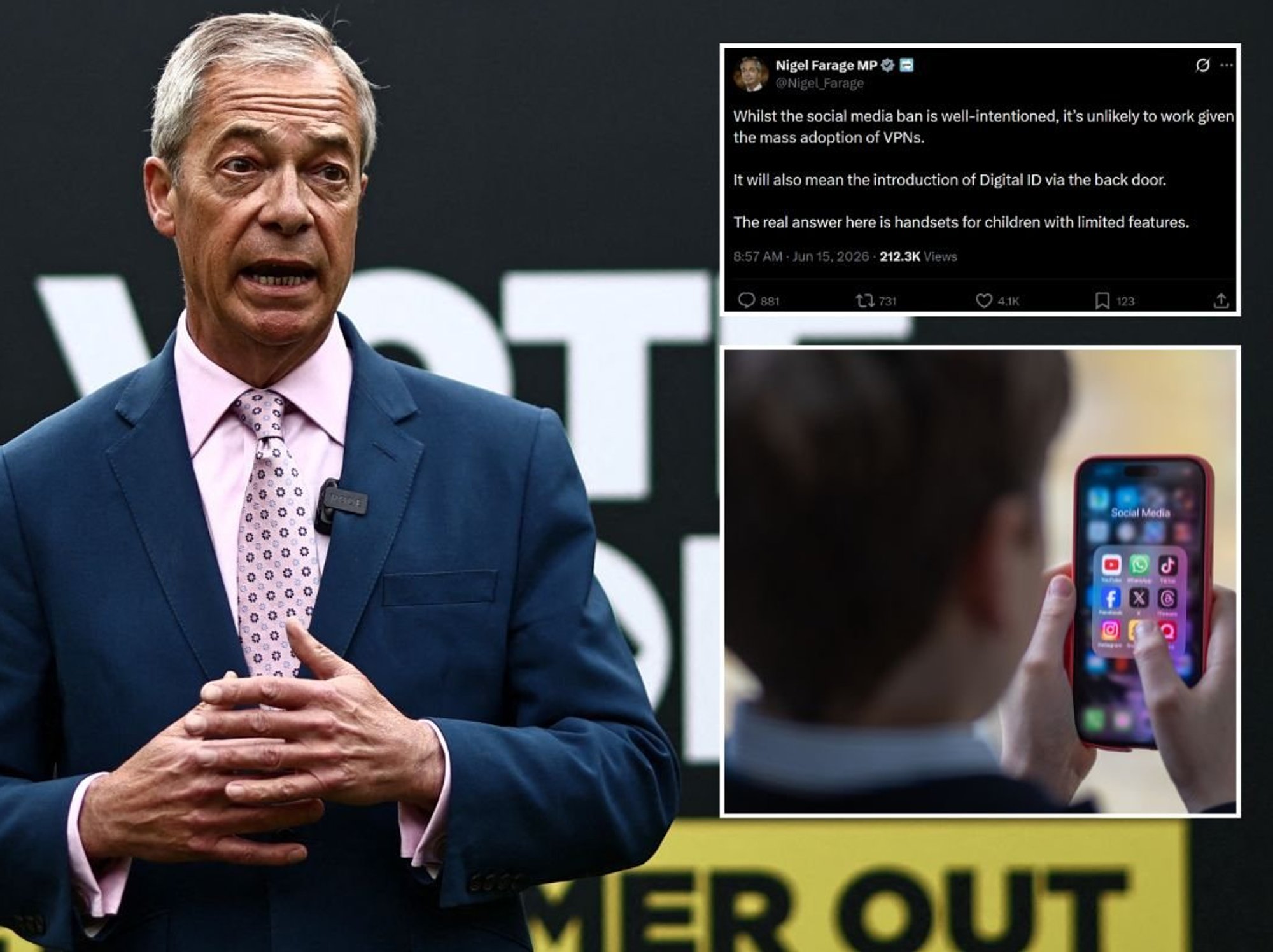 Nigel Farage issues 'back door' digital ID warning as PM confirms social media ban