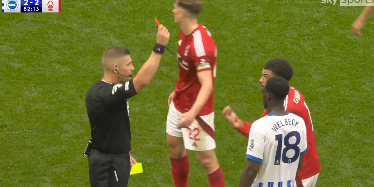 Brighton and Nottingham Forest drops into lawlessness with three people sent off Brighton and Nottingham Forest drops into lawlessness with three people sent off