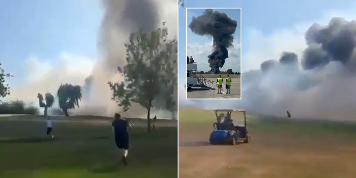 NextImg:Essex golfers seen braving flames and sprinting to Southend Airport crash site in heroic bid to help out