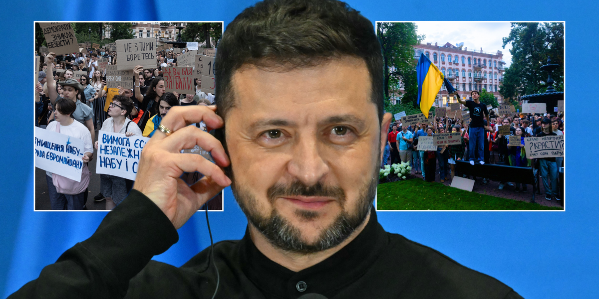 NextImg:Volodymyr Zelensky targeted by mass protests after he 'destroys' anti-corruption rules in Ukraine