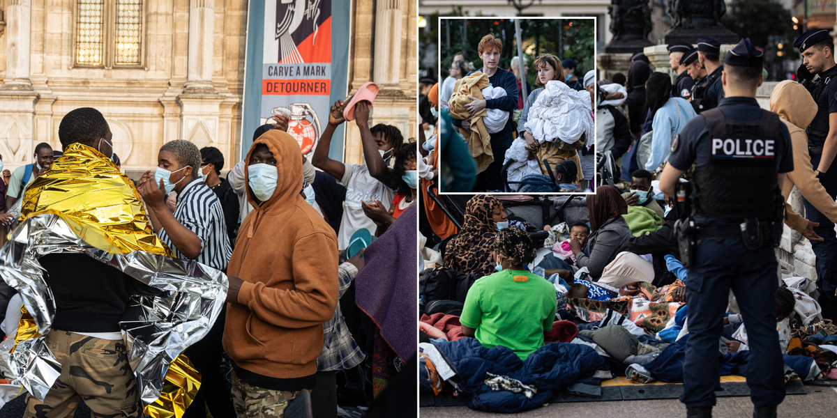 NextImg:Hundreds of migrants set up camp outside Paris's city hall in 'protest' organised by woke activist group