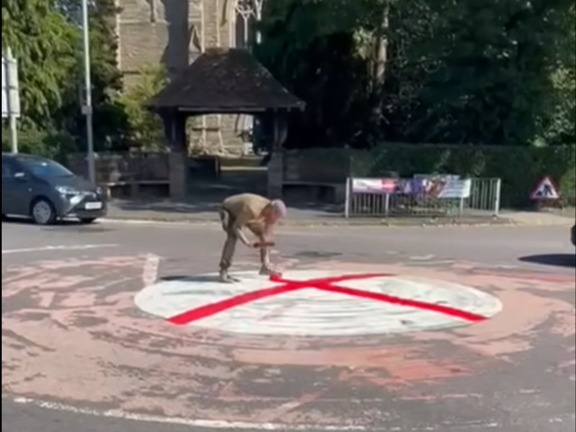 Roundabouts graffitied with St George's cross as patriotic fightback sparks 'xenophobic vandals' row