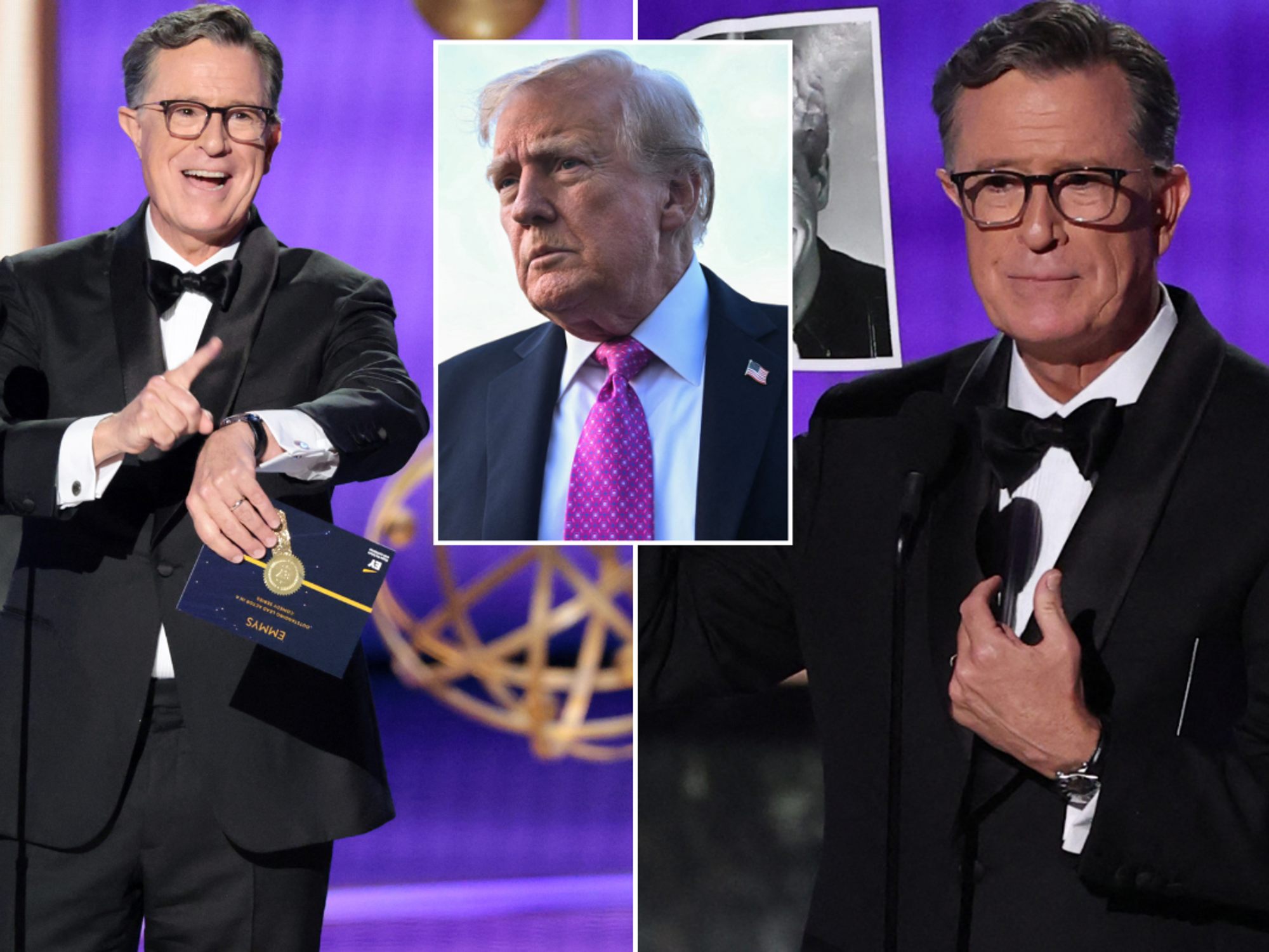 Stephen Colbert sparks fiery Emmys 2025 row as anti-Trump host given standing ovation amid show a...