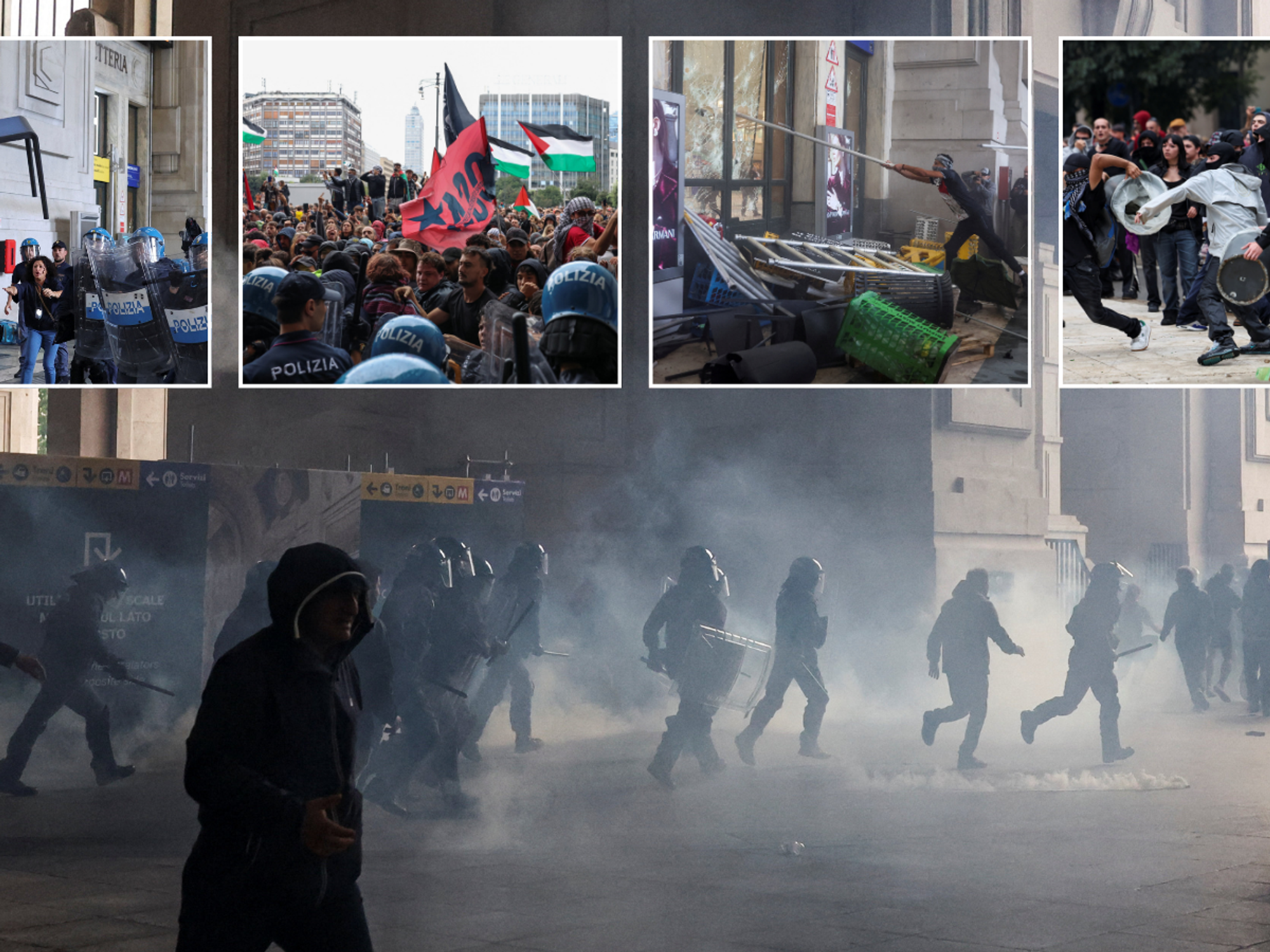 Pro-Palestine thugs smash up iconic Italian railway station in 'shameful' nationwide outbreak of violence