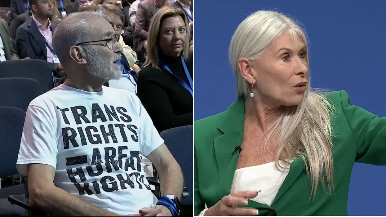 Tory conference chaos as trans activist heckles...