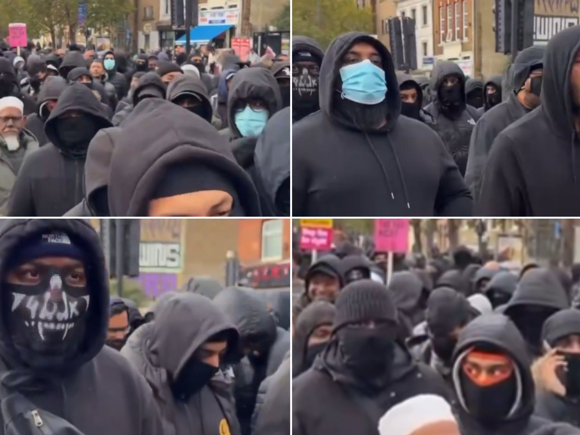 Columns of masked Muslim men chant 'Allahu Akbar' in London in 'protest' against Ukip demonstration