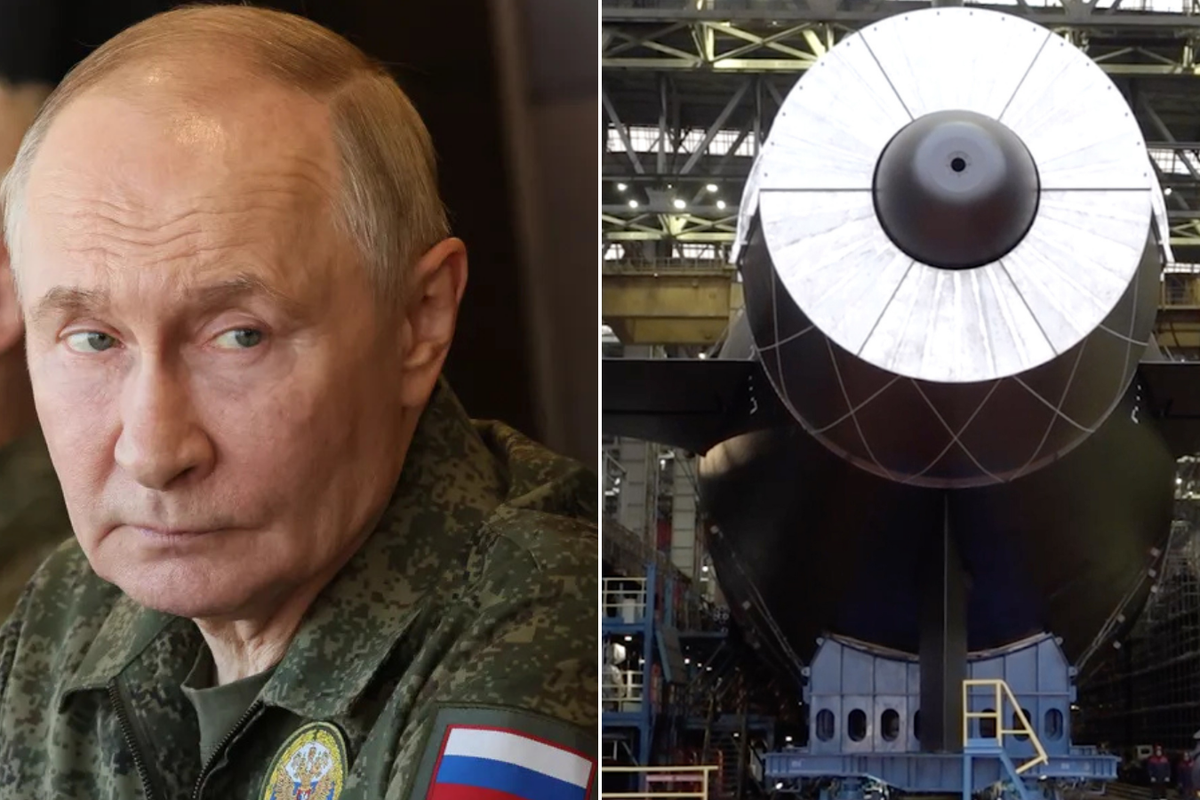 Vladimir Putin unveils hulking nuclear submarine which could SINK Britain with 'radioactive tsunami' torpedoes