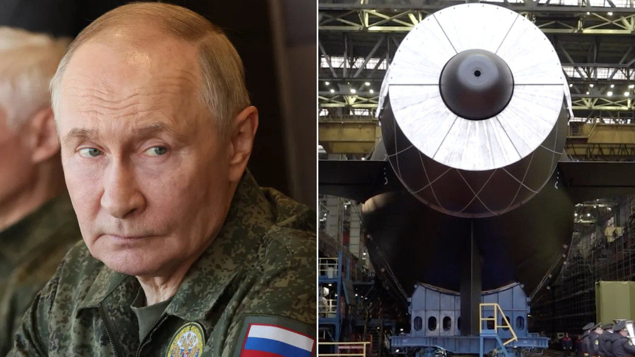 Vladimir Putin unveils hulking nuclear submarine which could SINK Britain with 'radioactive tsunami' torpedoes