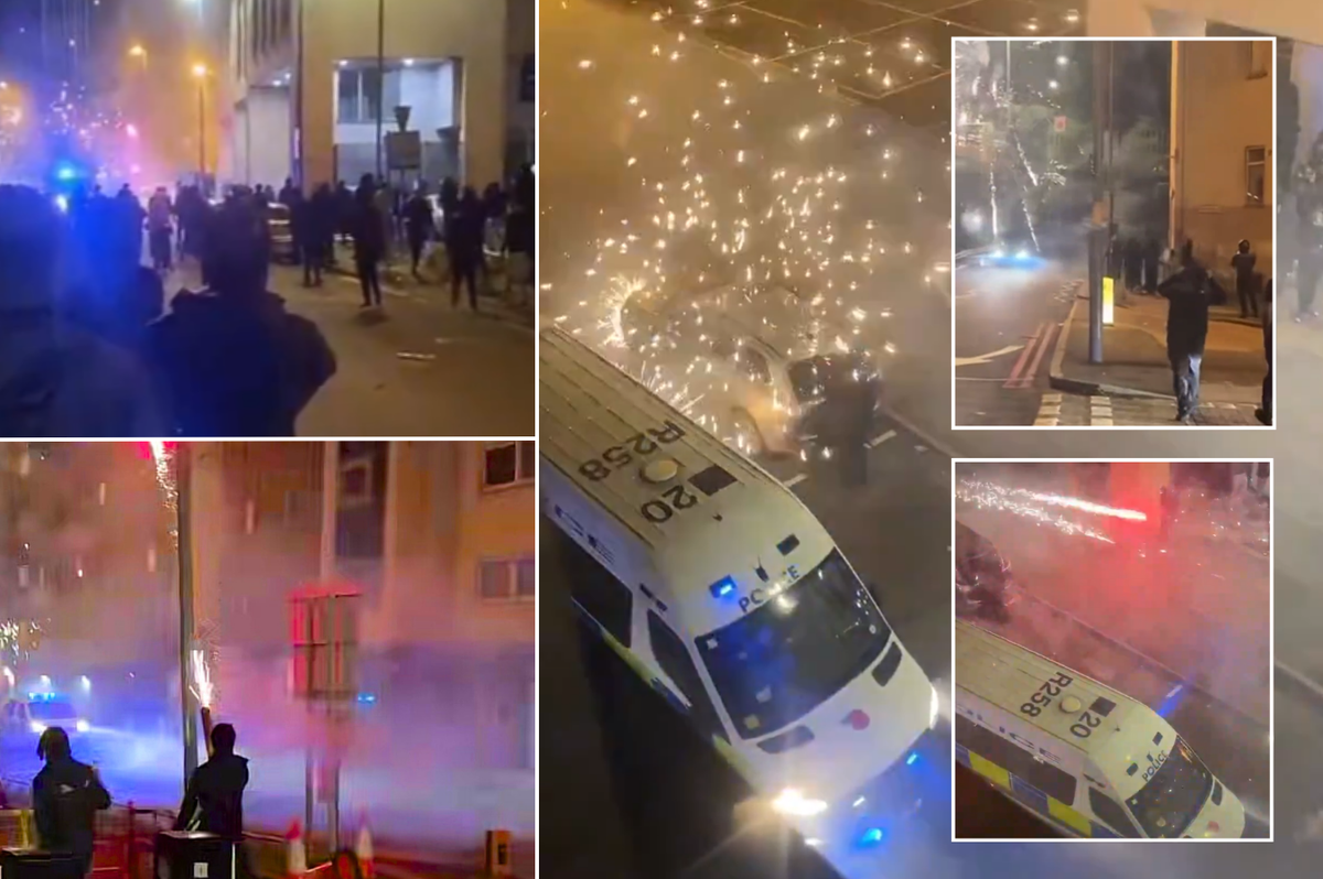 'Violent disorder' erupts in Birmingham as mobs of rioting youths hurl fireworks at police
