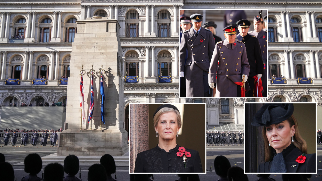 King Charles leads William and Edward at Cenotaph on Remembrance Sunday as Kate and Camilla watch on