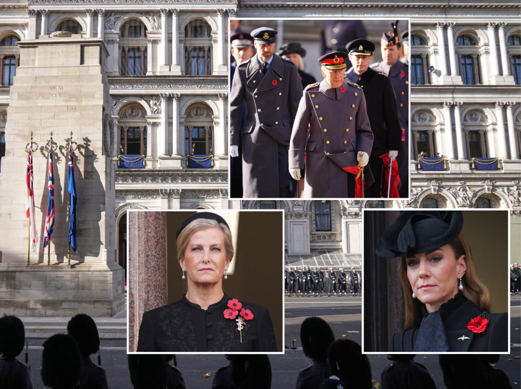 King Charles leads William and Edward at Cenotaph on Remembrance Sunday as Kate and Camilla watch on