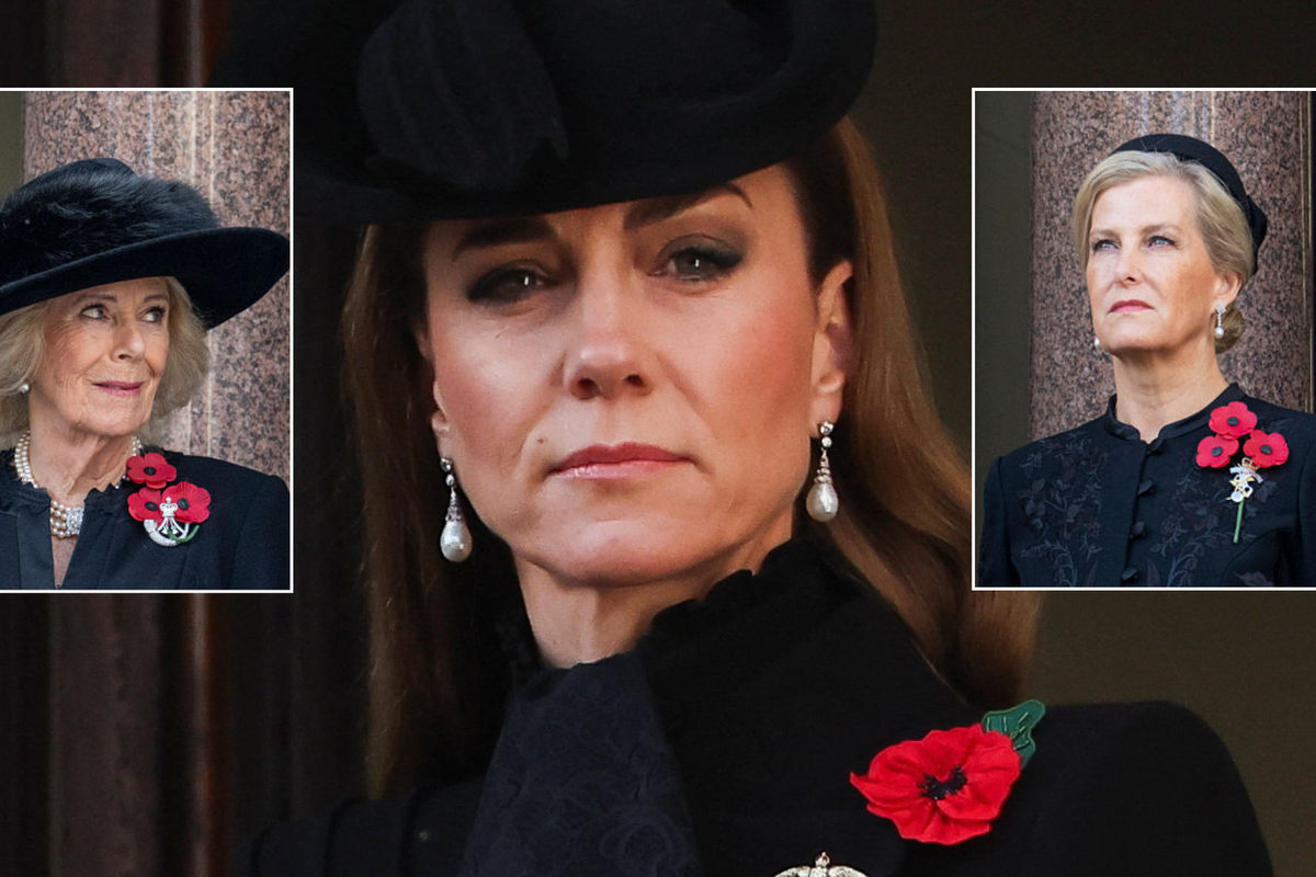 Queen Camilla and Sophie wear three poppies on Remembrance Sunday unlike Princess Kate