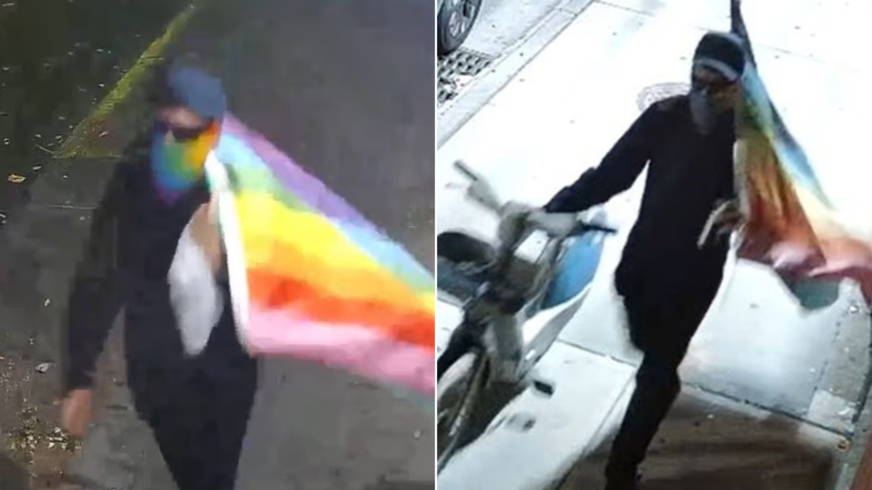 'Anti-Christian' vandal seen daubing 'hate crime slogans' across US churches - while draped in Pride flag