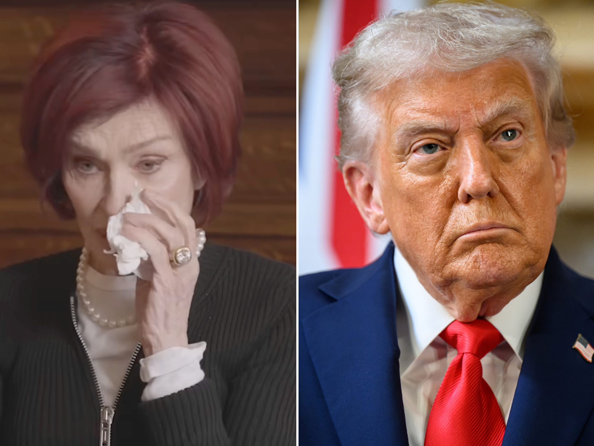 Sharon Osbourne breaks down in tears as she shares personal voicemail from Donald Trump after hus...