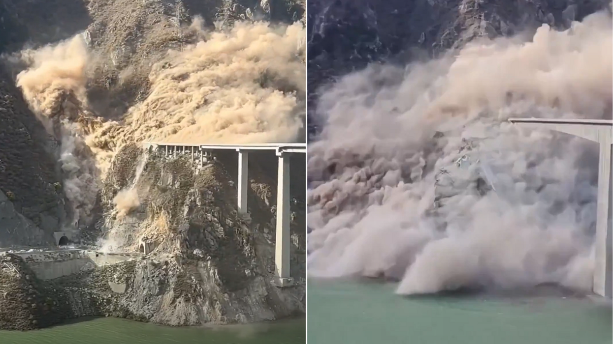 Watch moment 2,500ft Chinese bridge collapses j...