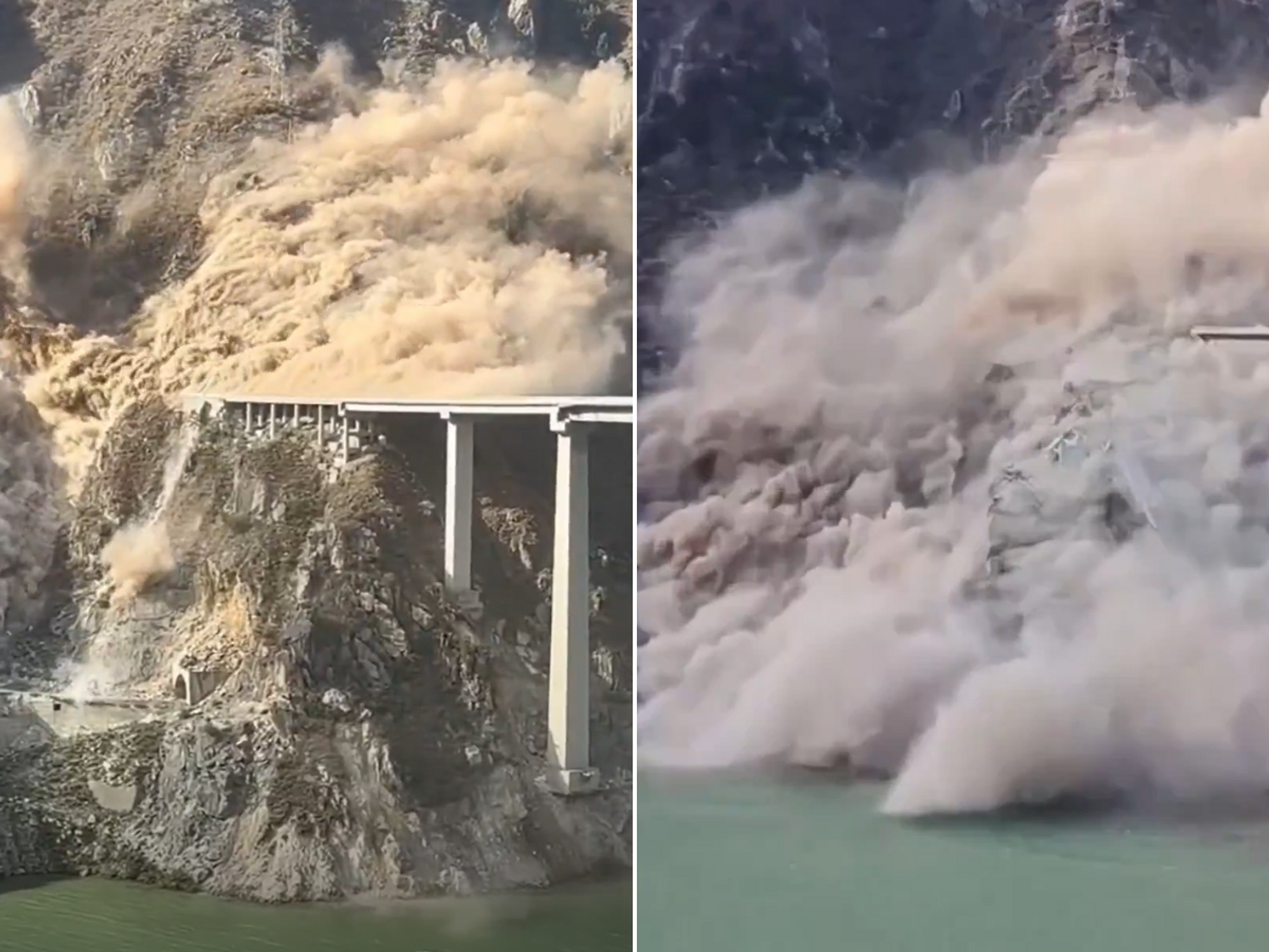 Watch moment 2,500ft Chinese bridge collapses just months after opening