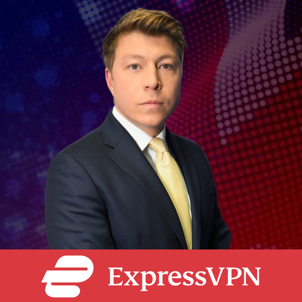 Patrick Christys with ExpressVPN logo