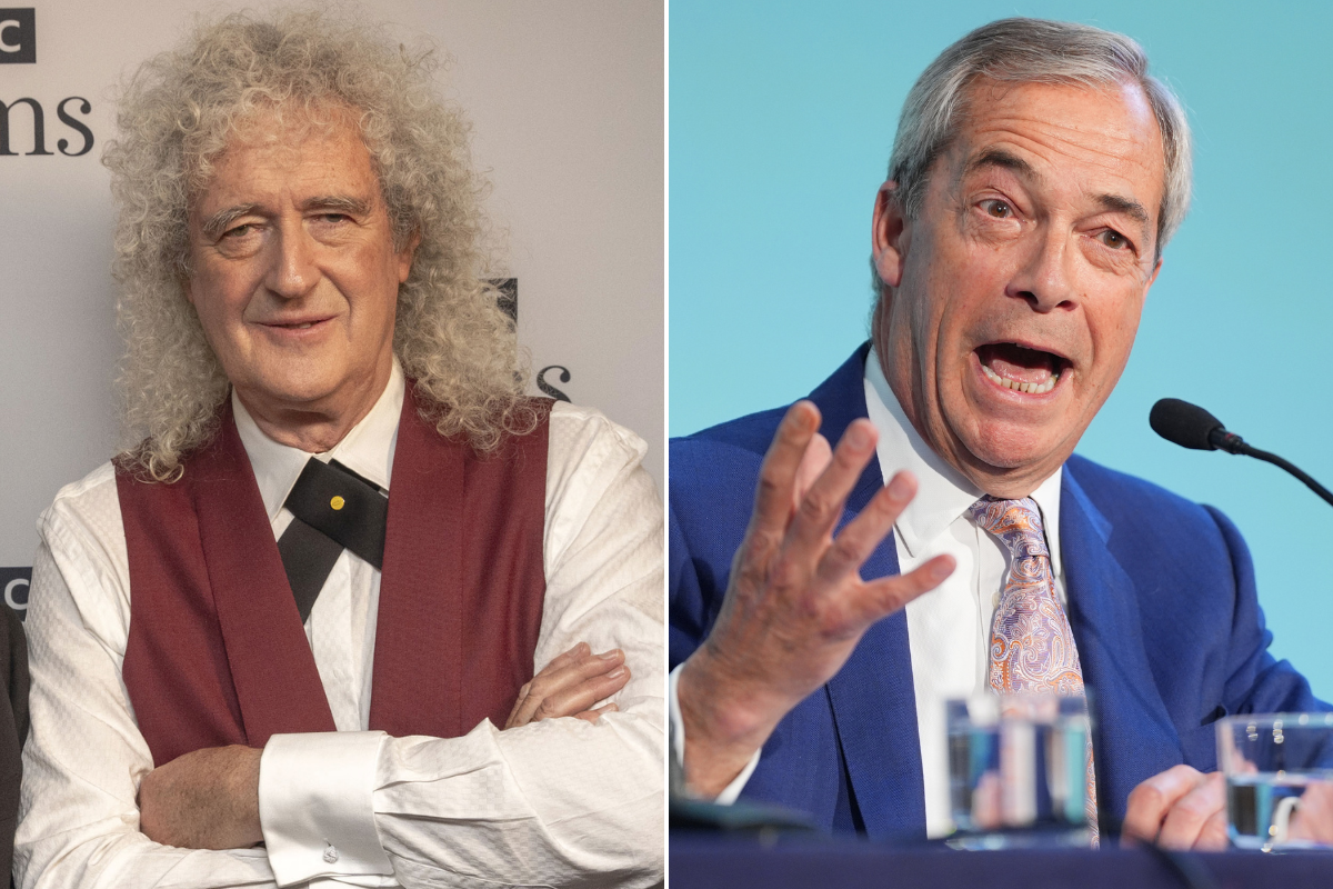 Sir Brian May takes thinly-veiled swipe at Nigel Farage amid BBC-Trump controversy as Queen star shares rare political input