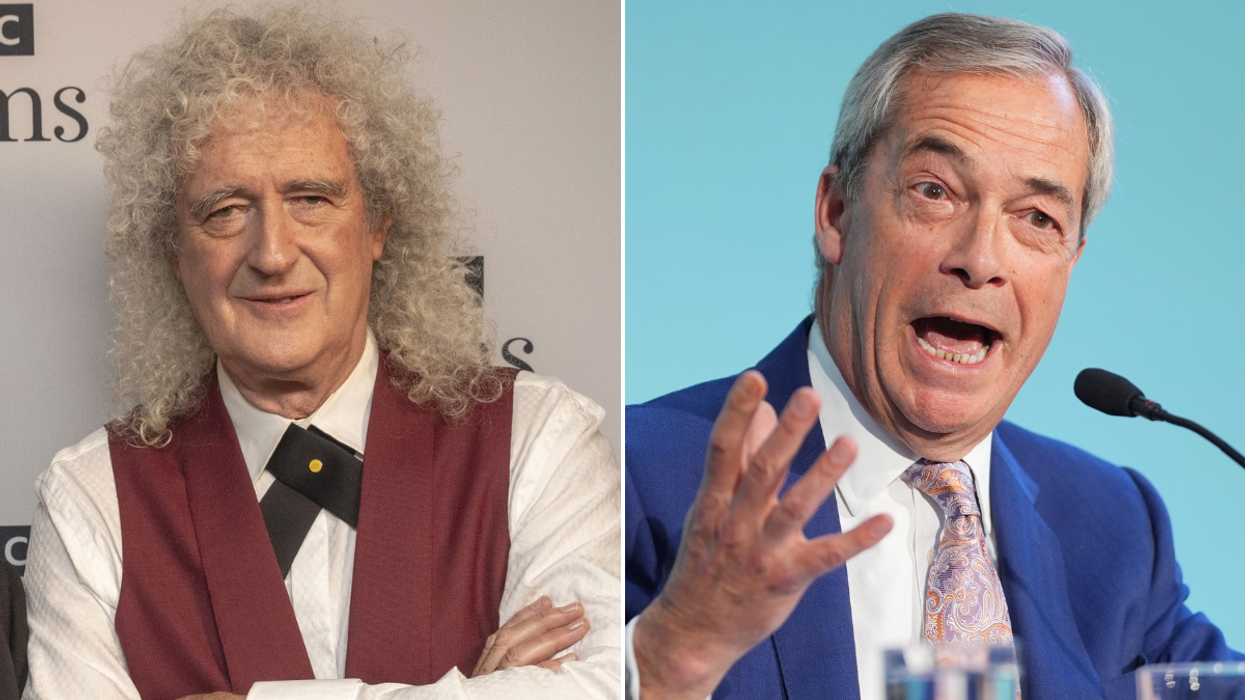Sir Brian May takes thinly-veiled swipe at Nigel Farage amid BBC-Trump controversy as Queen star shares rare political input