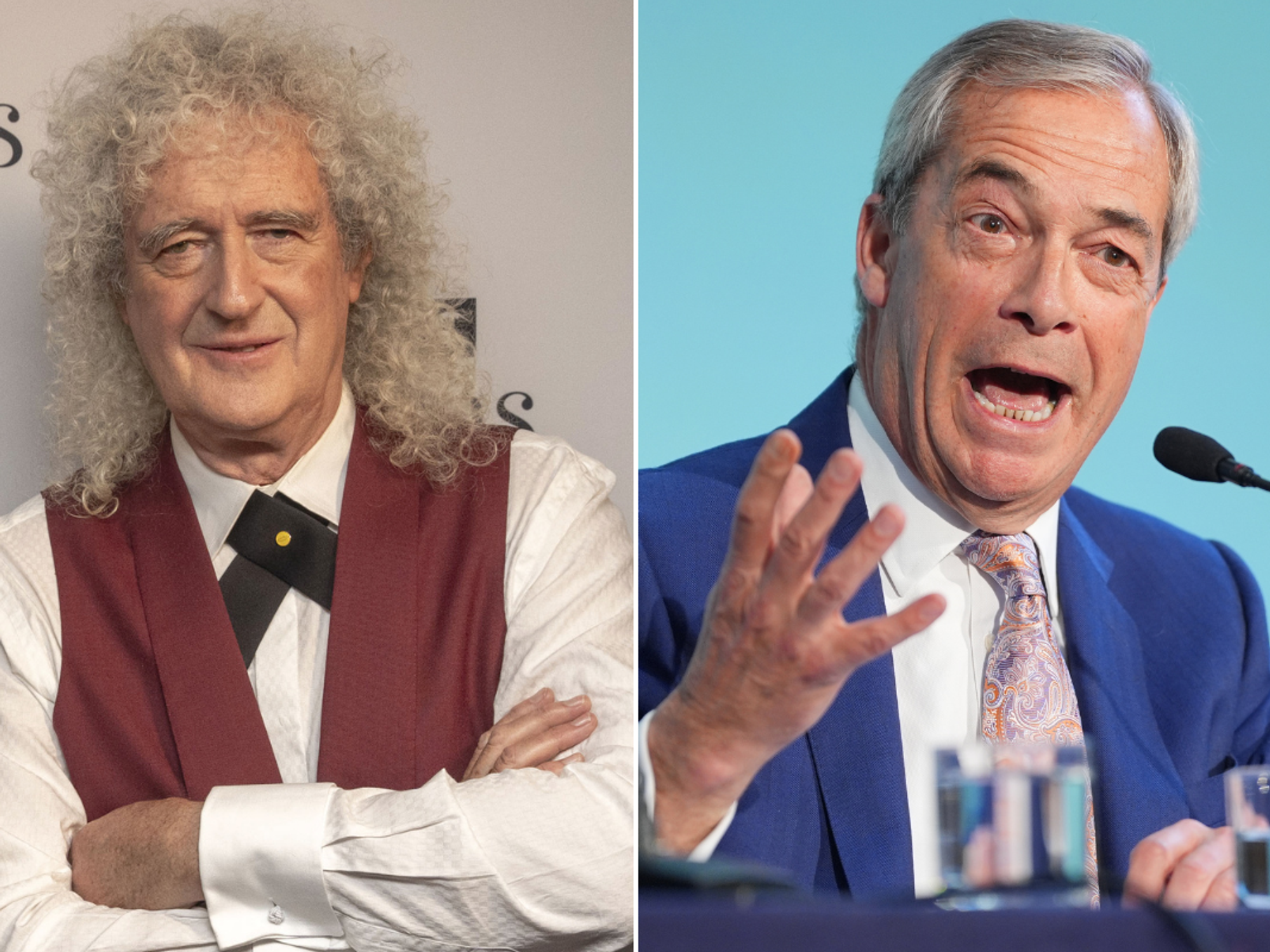 Sir Brian May takes thinly-veiled swipe at Nigel Farage amid BBC-Trump controversy as Queen star ...
