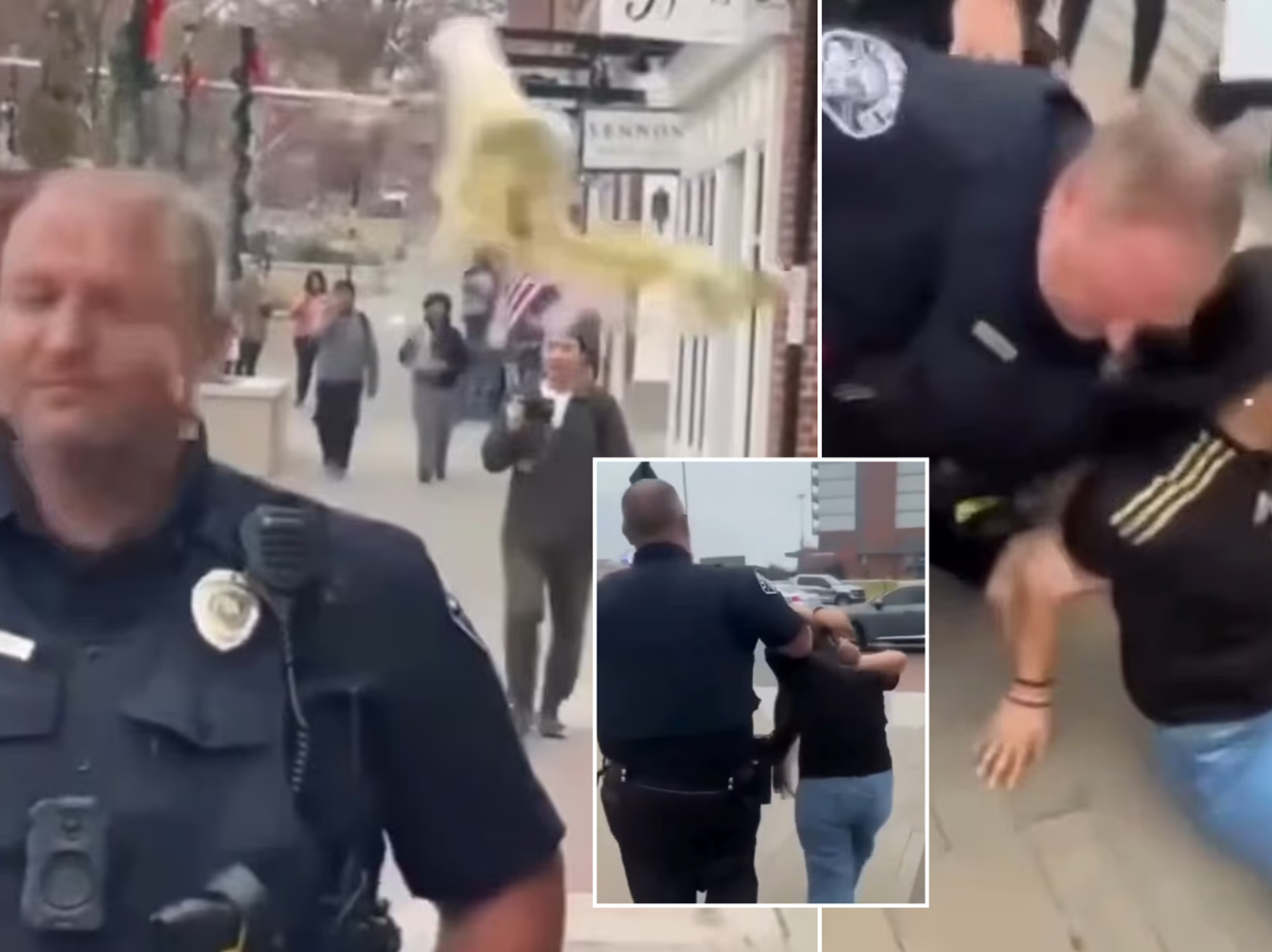 Teenage yob handed instant justice after hurling drink at police officer at US protest