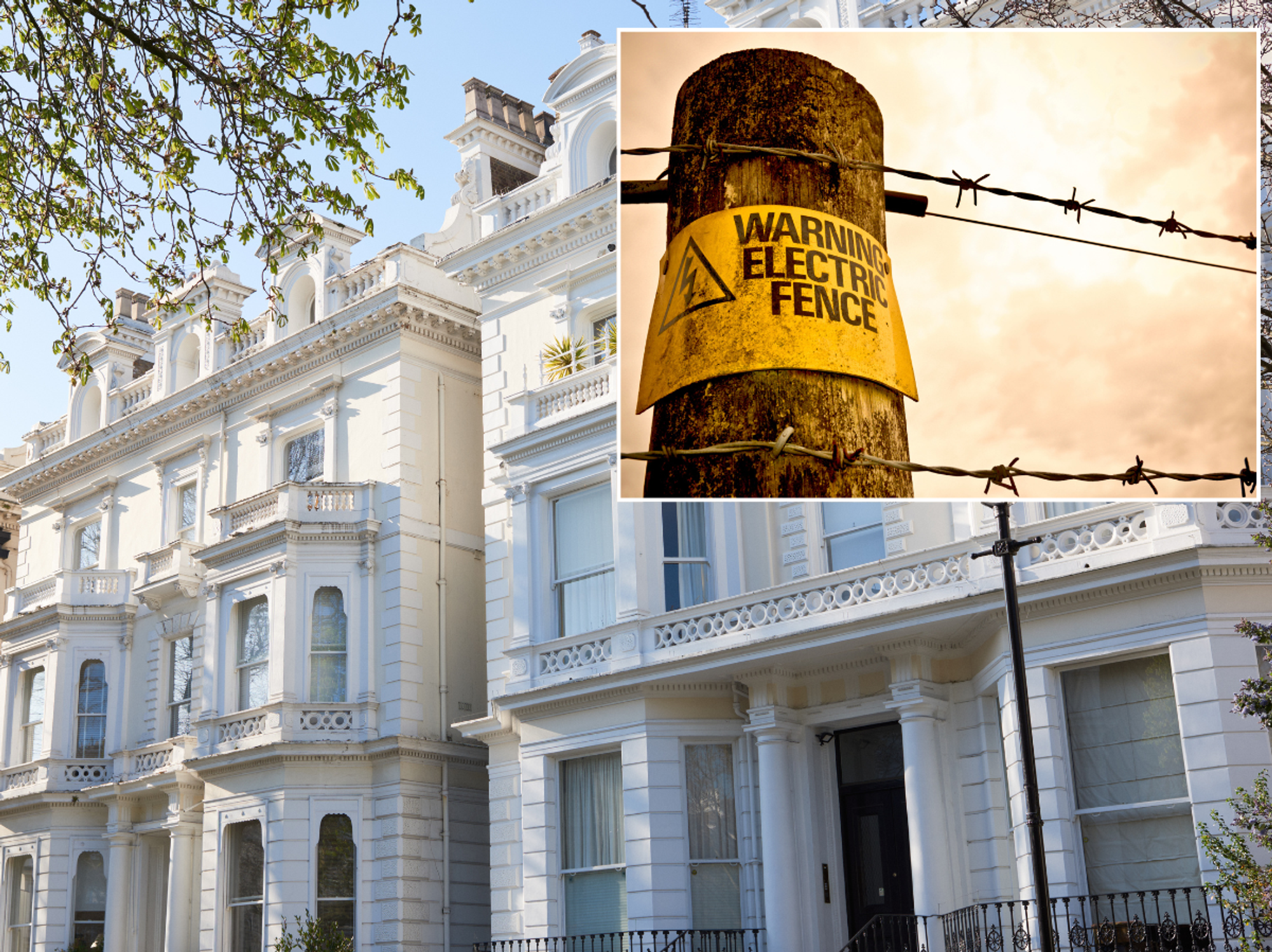 Council clashes with millionaire who erected electric fence around mansion that looks like 'POW camp'