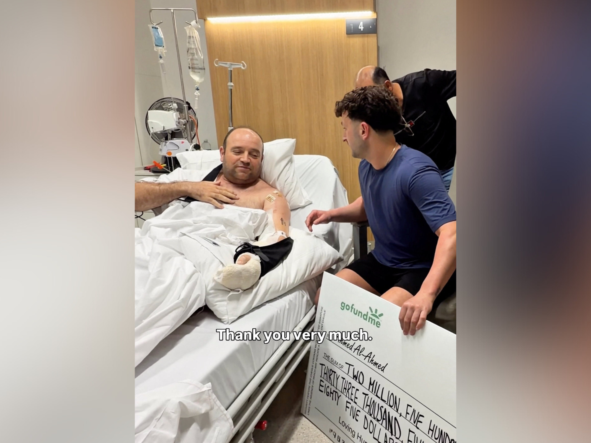 Bondi beach hero shocked as he receives $2.5MILLION cheque in hospital bed: 'I deserve it?'