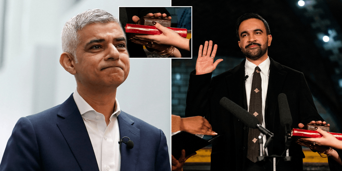 Sadiq Khan hails New York’s first Muslim mayor as ‘inspiring’ after he is sworn in on Koran Sadiq Khan hails New York’s first Muslim mayor as ‘inspiring’ after he is sworn in on Koran