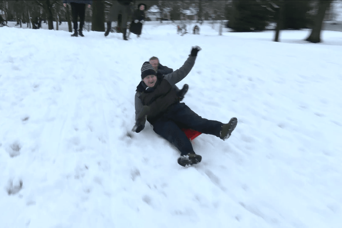WATCH: Jack Carson has a sledge race in the snow as Storm Goretti blankets Britain