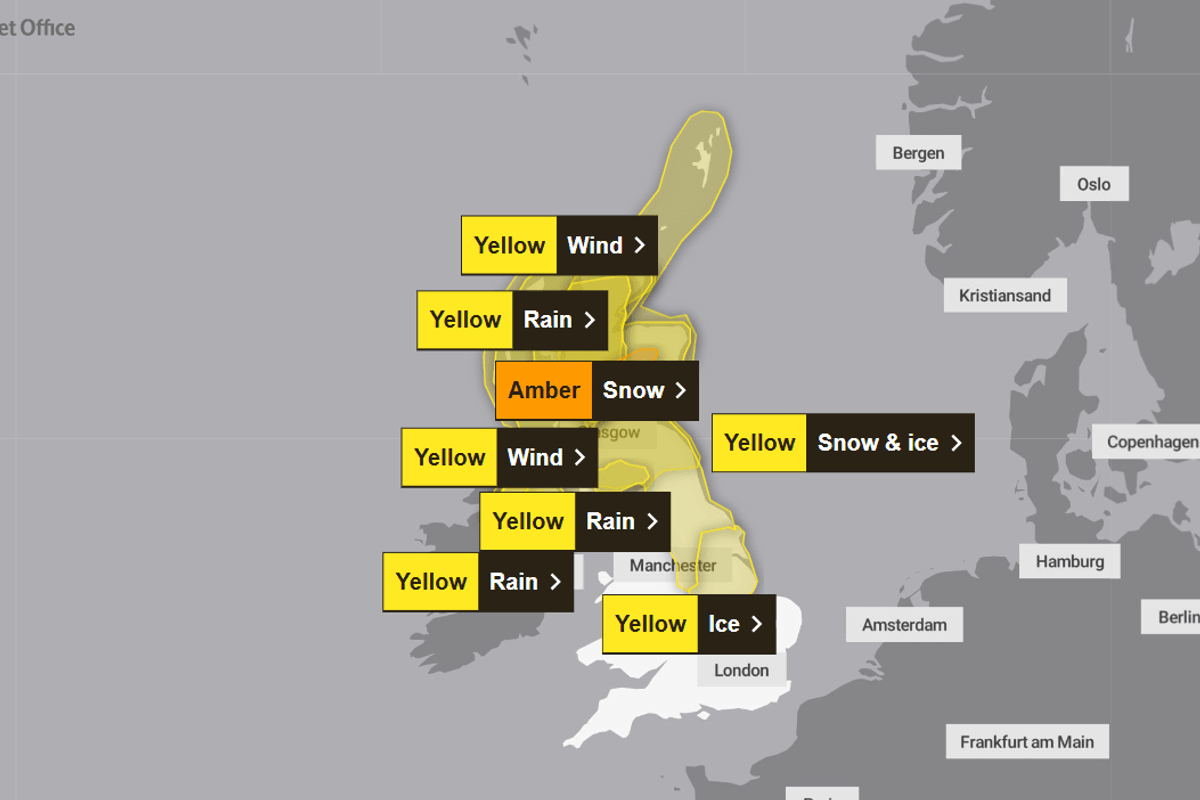 Met Office issues amber warning for snow as huge swathes of Britain warned of power cuts and are urged not to drive