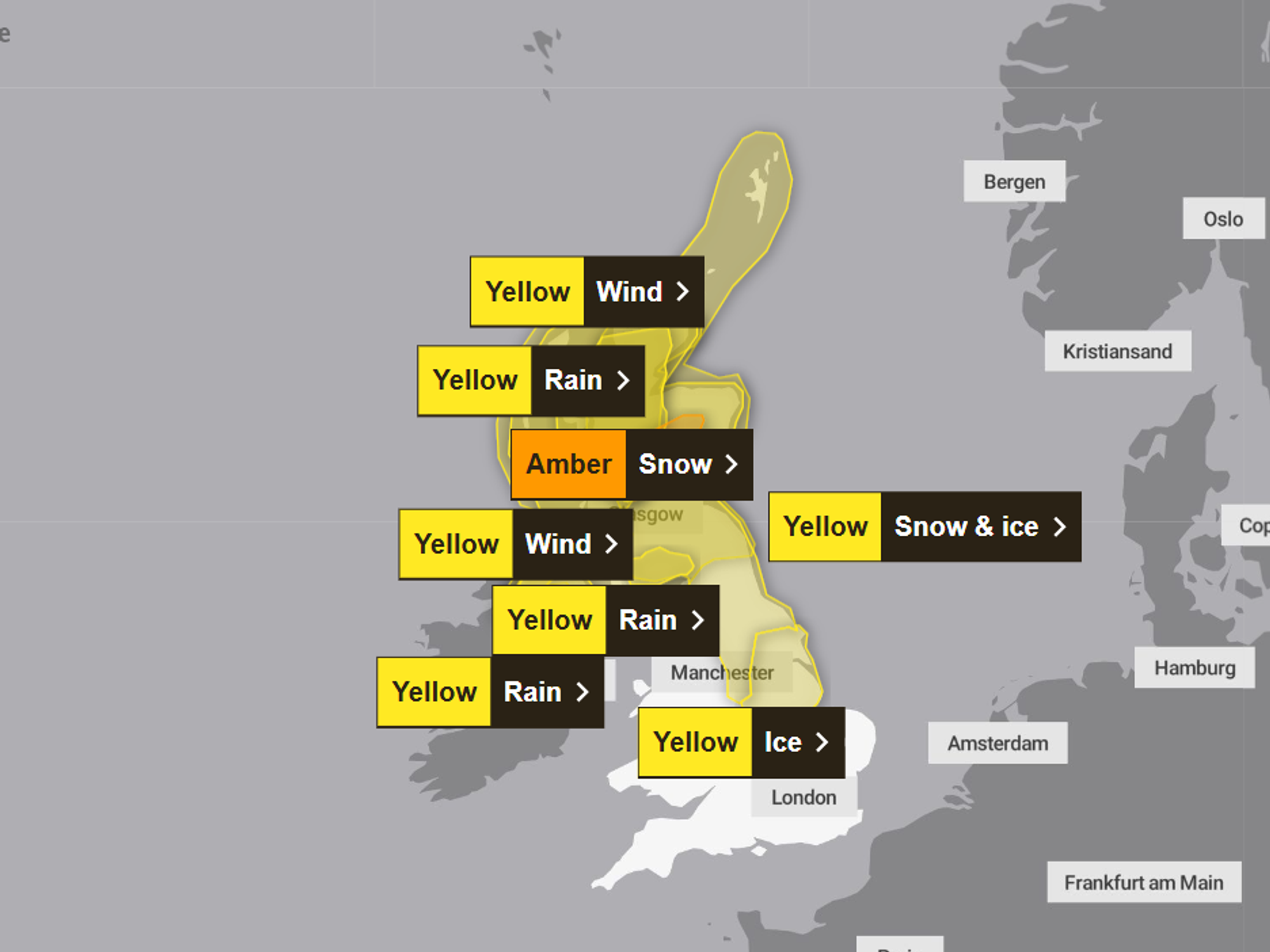 Met Office issues amber warning for snow as huge swathes of Britain warned of power cuts and are ...
