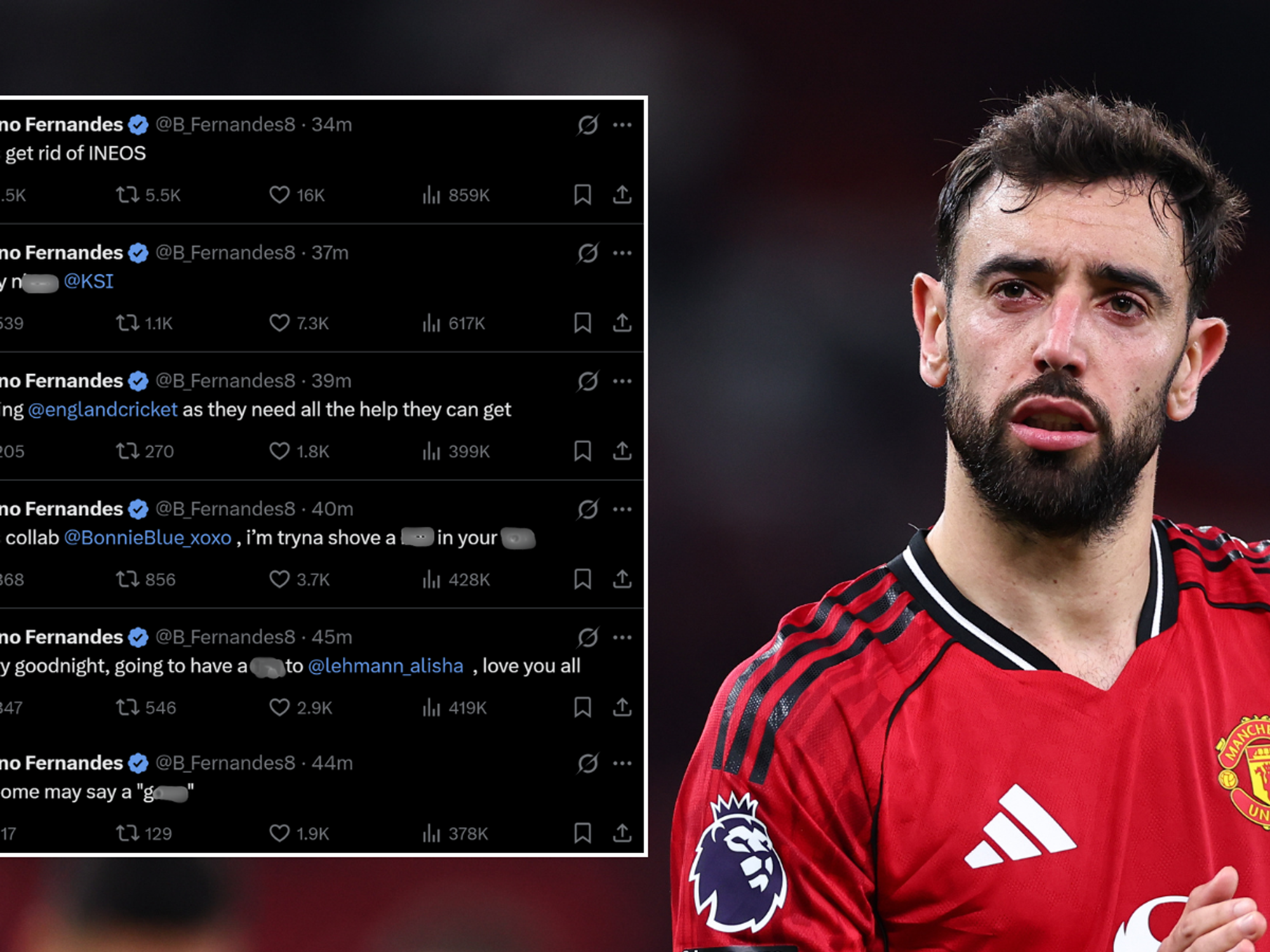 Manchester United forced to issue statement after Bruno Fernandes's X account hacked - as captain...