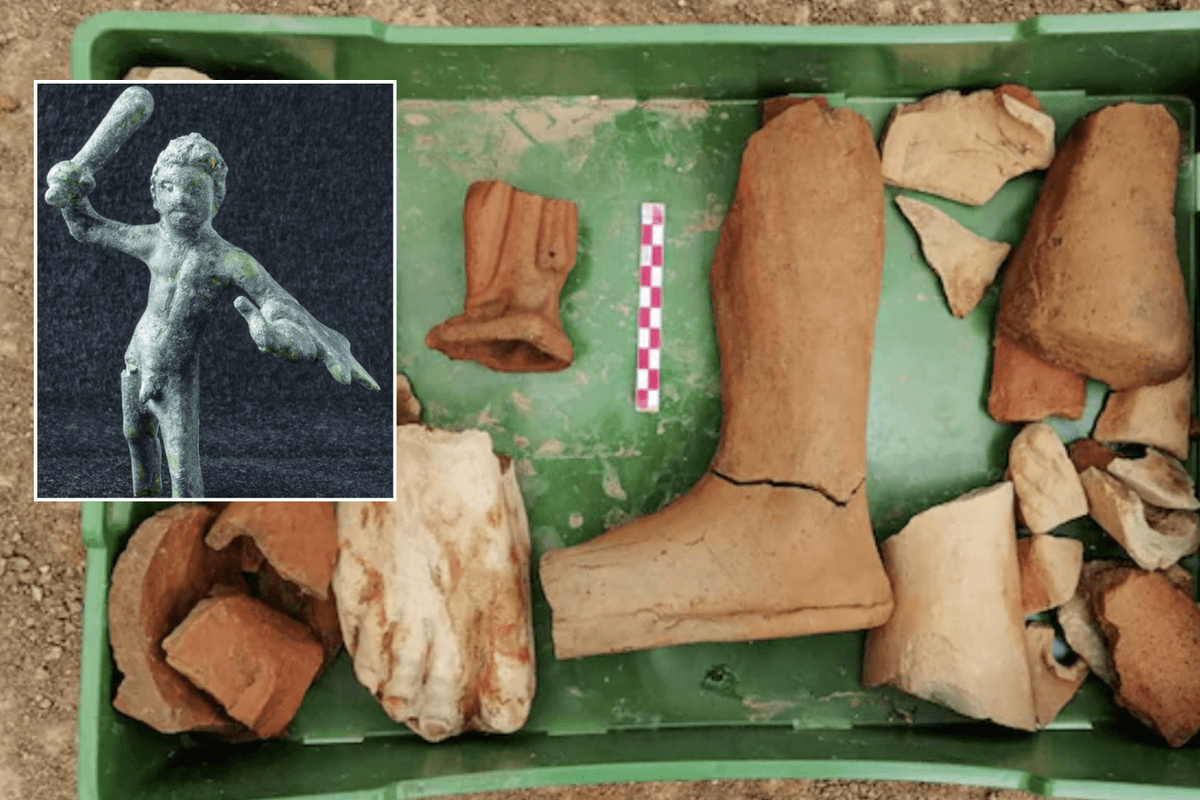 Archaeologists uncover sacred Roman shrine buried in mud containing six statues of legendary Greek hero