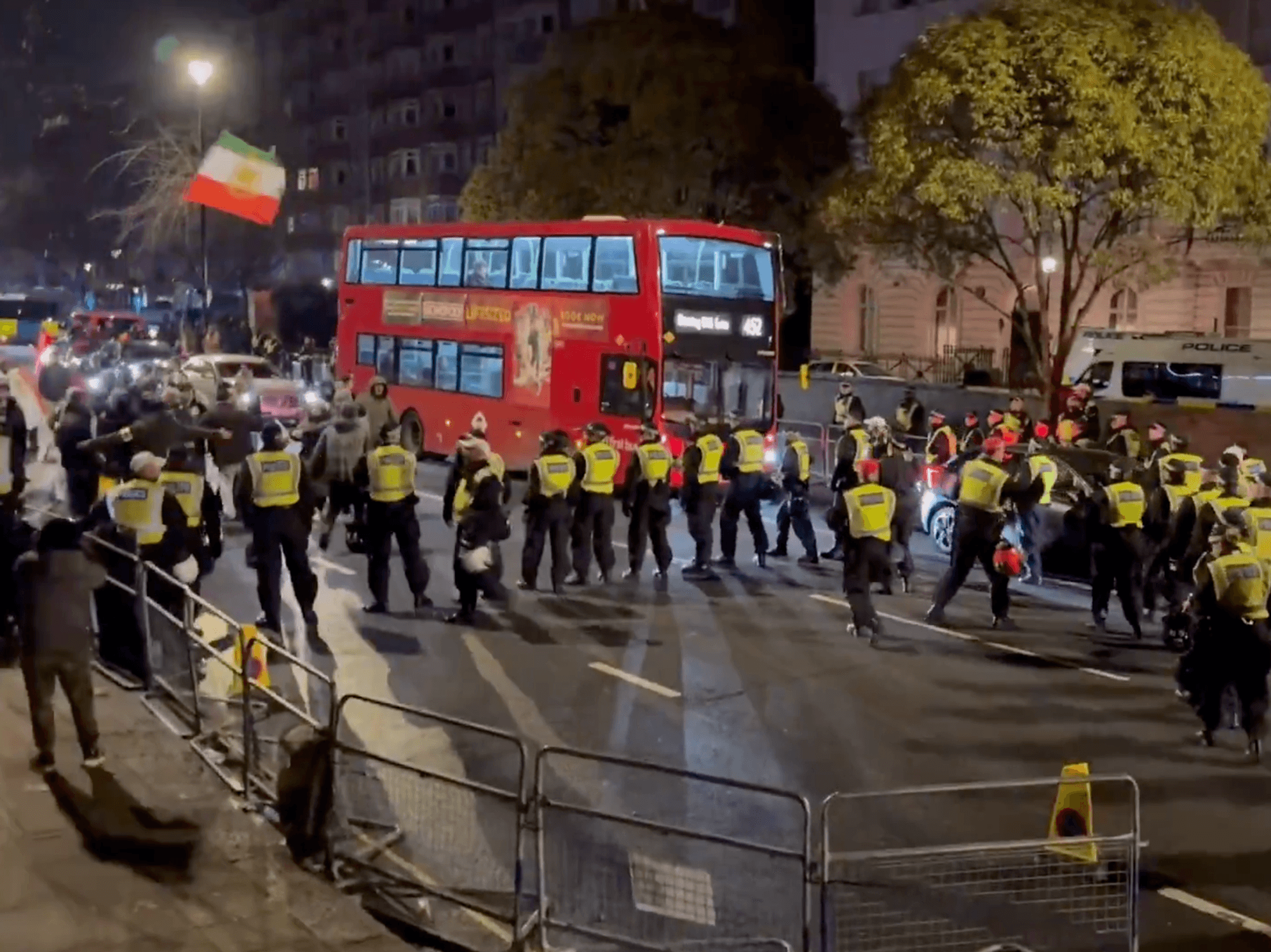 Iran democracy protesters clash with police outside London embassy as multiple arrests made