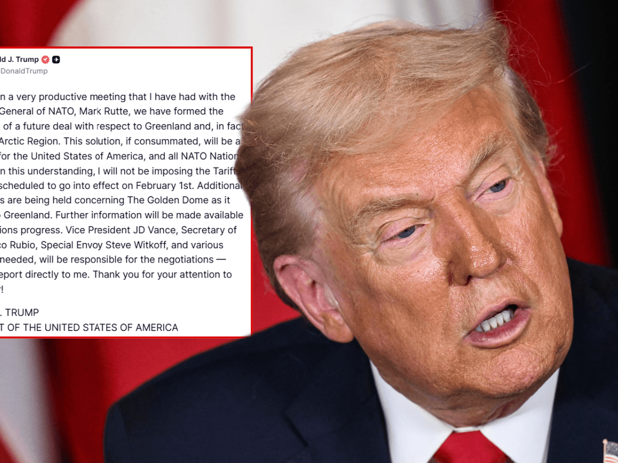 Donald Trump drops trade war threat after 'very productive' Nato meeting on Greenland takeover