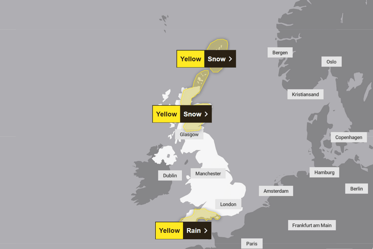 Met Office issues raft of yellow warnings as heavy rain and 15-hours of snow set to strike
