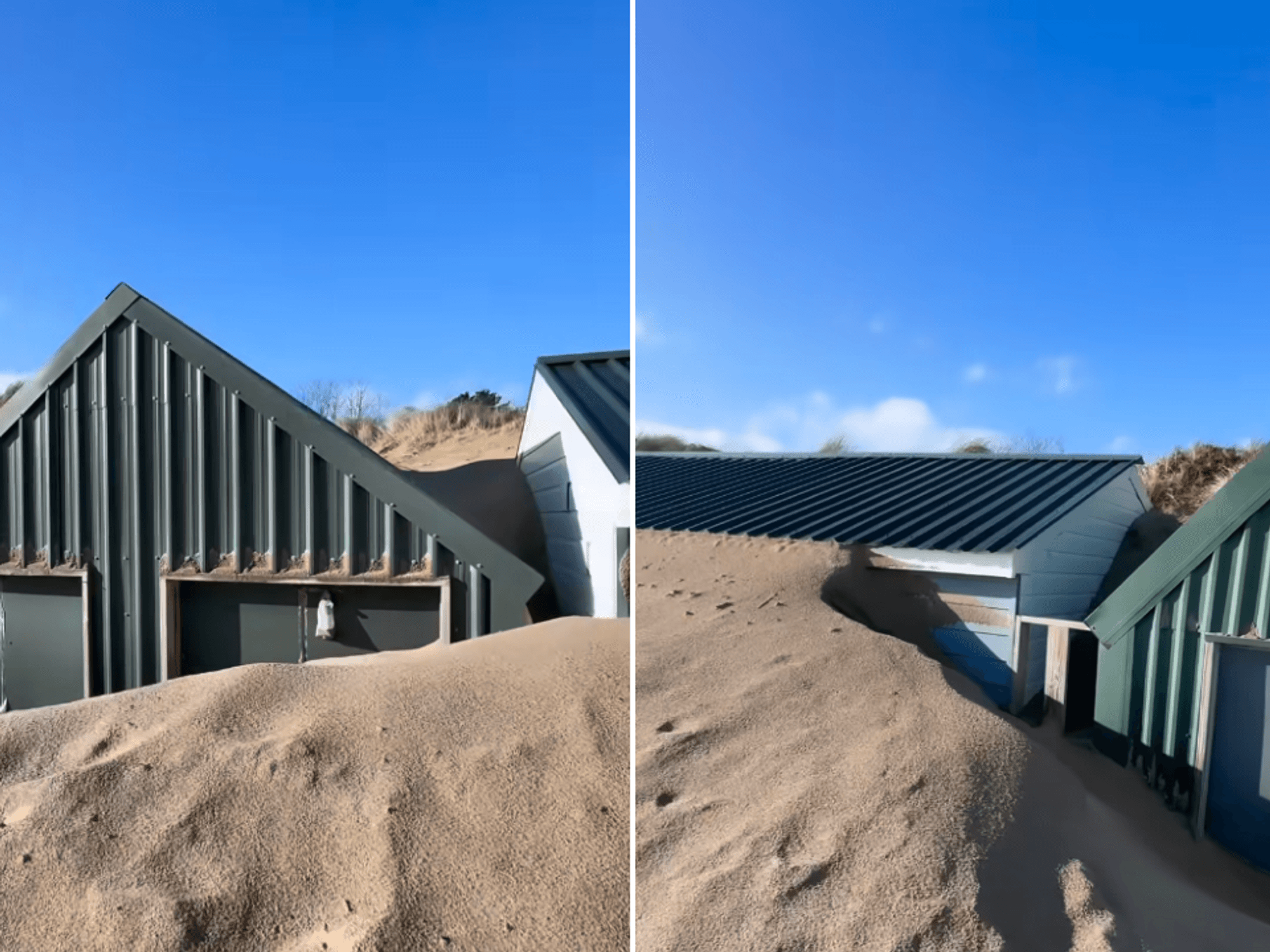 Beach huts on one of Britain's most exclusive holiday hotpots buried under huge mountains of sand