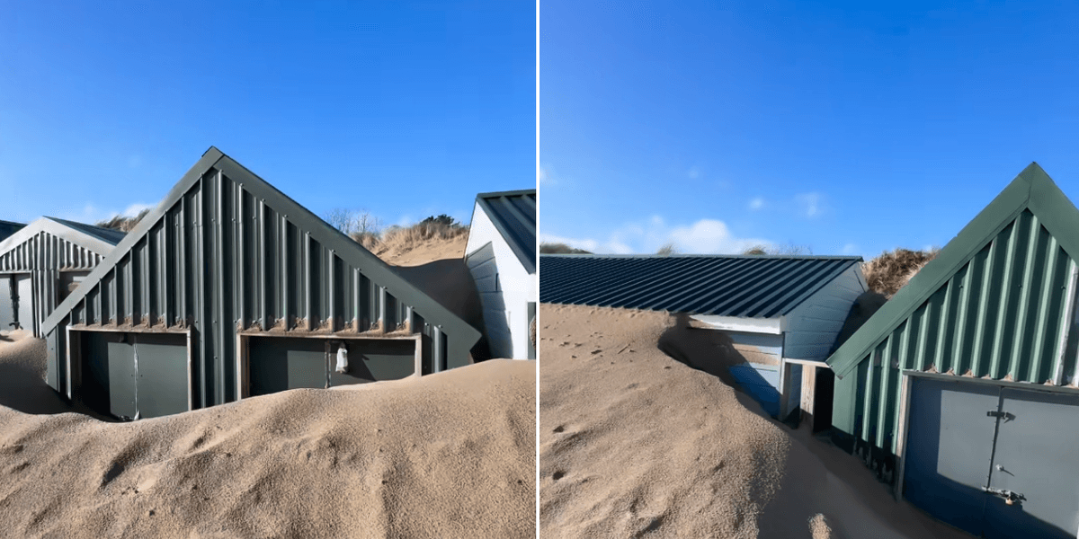 Beach huts on one of Britain’s most exclusive holiday hotpots buried under huge mountains of sand Beach huts on one of Britain’s most exclusive holiday hotpots buried under huge mountains of sand