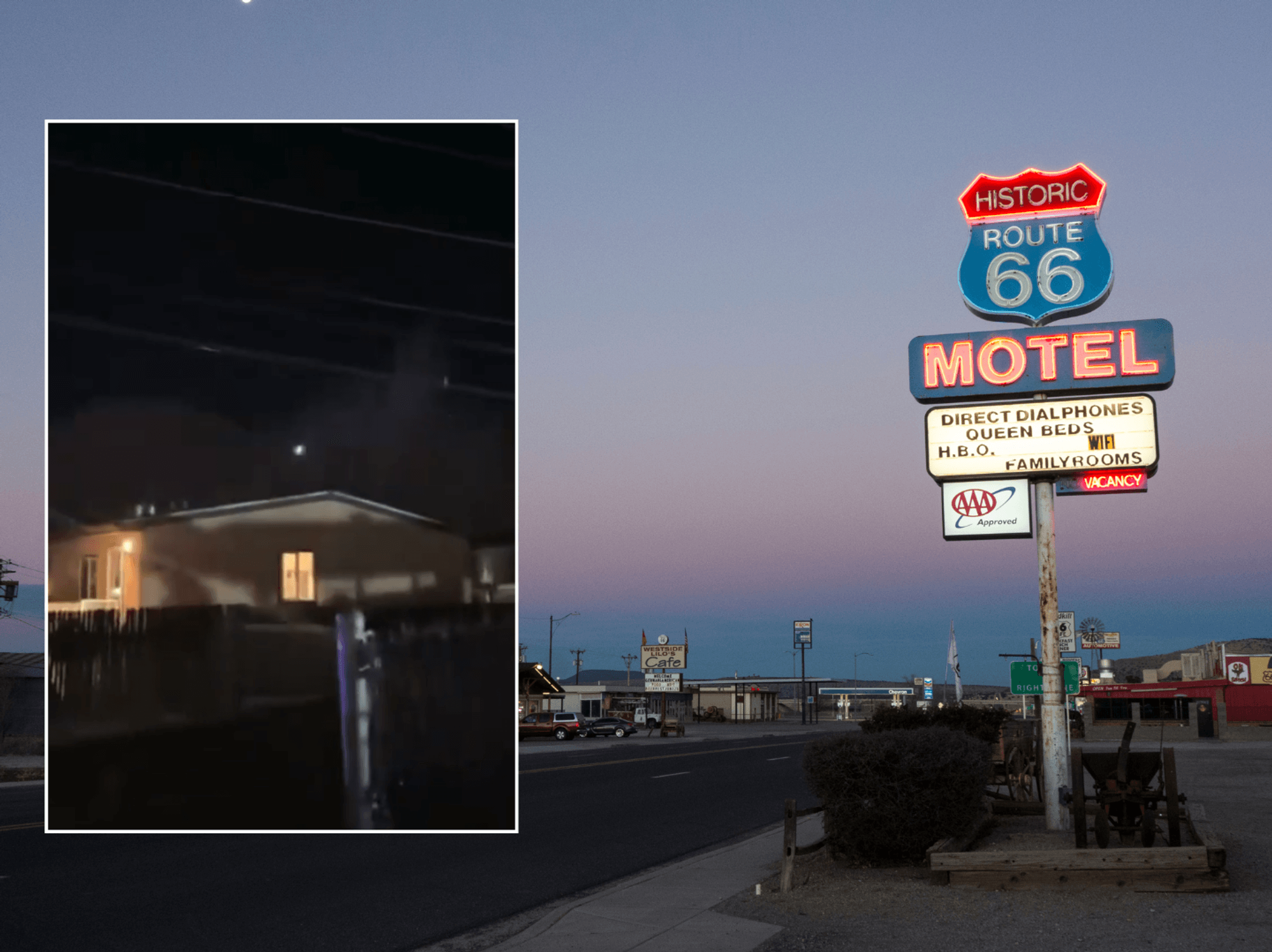 Police helicopter smashes into ground in flames during shootout with suspect on Route 66