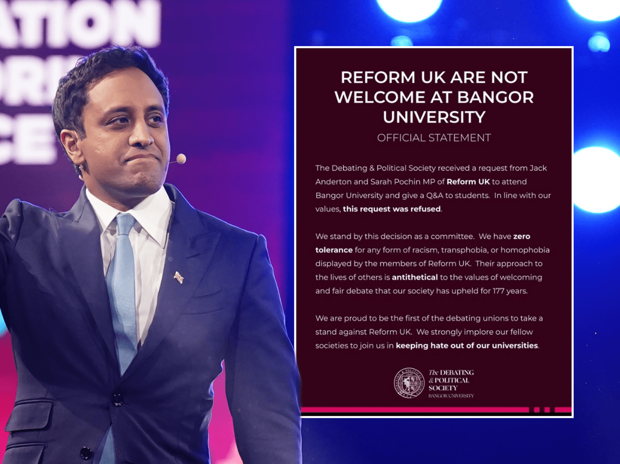 Reform UK threatens to cut funding for Welsh university after debating society bans party from campus