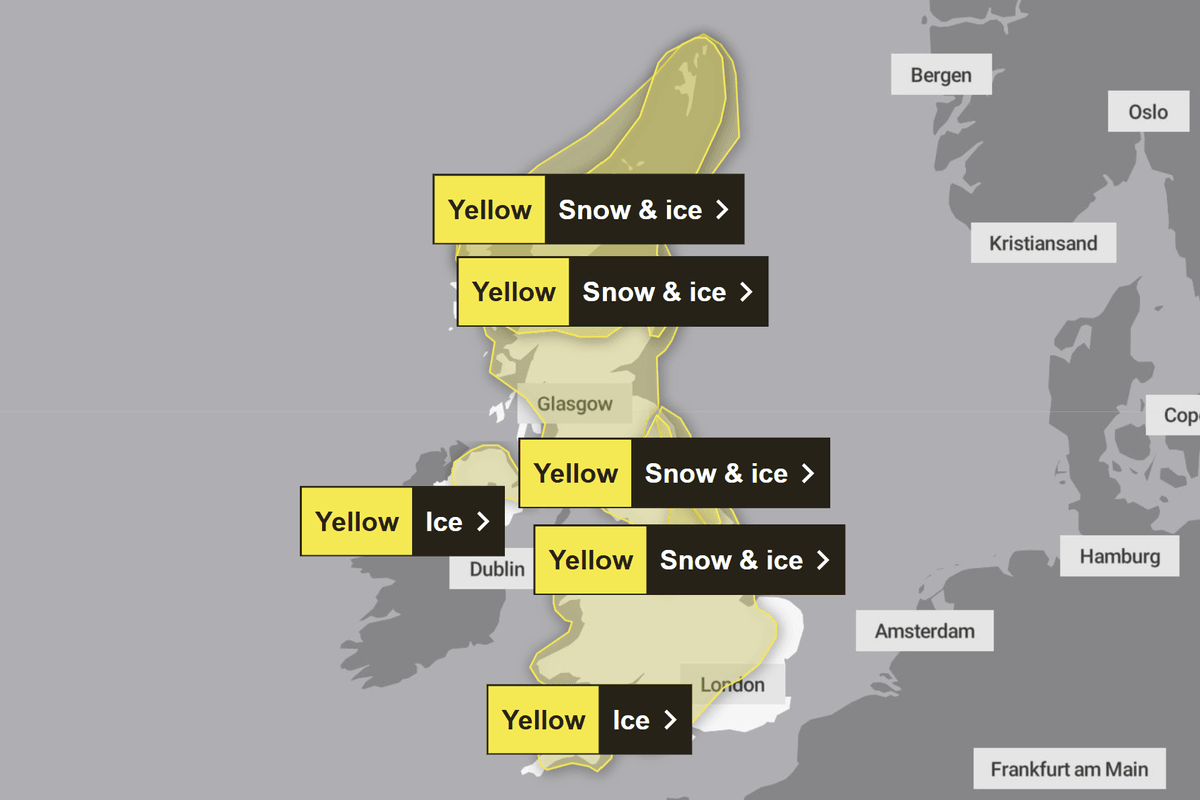 Met Office issues snow and ice warning as yellow alert engulfs Britain