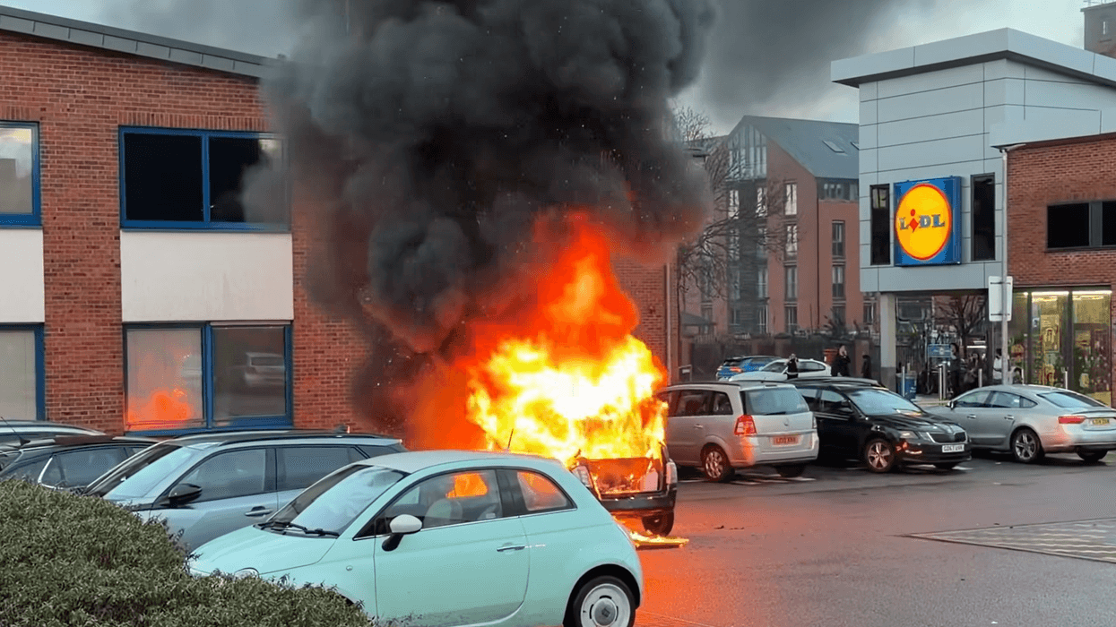 Lidl car park engulfed in flames after vehicle erupts into raging inferno