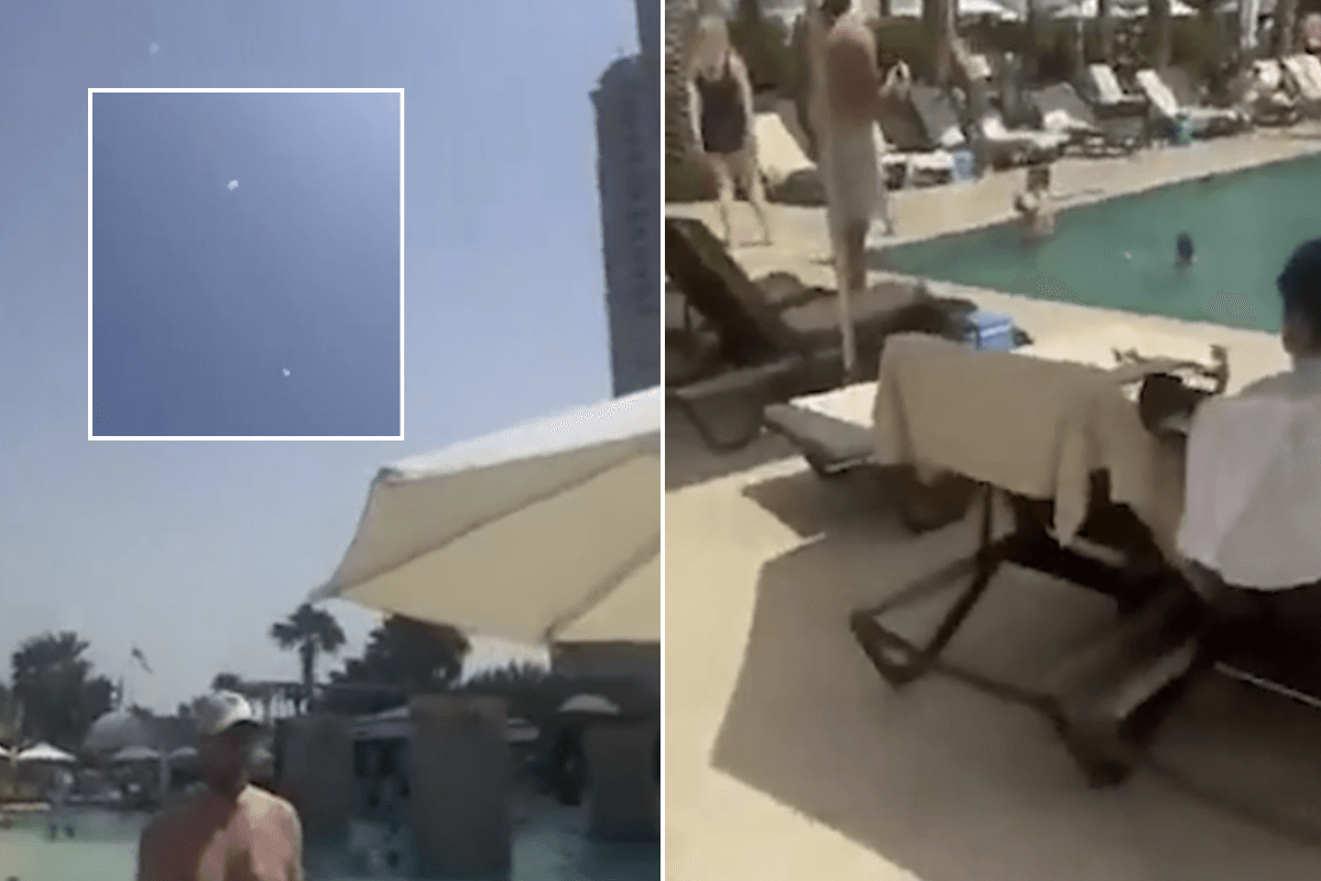 WATCH: Iranian rockets intercepted overhead in Dubai while swimming pool evacuated