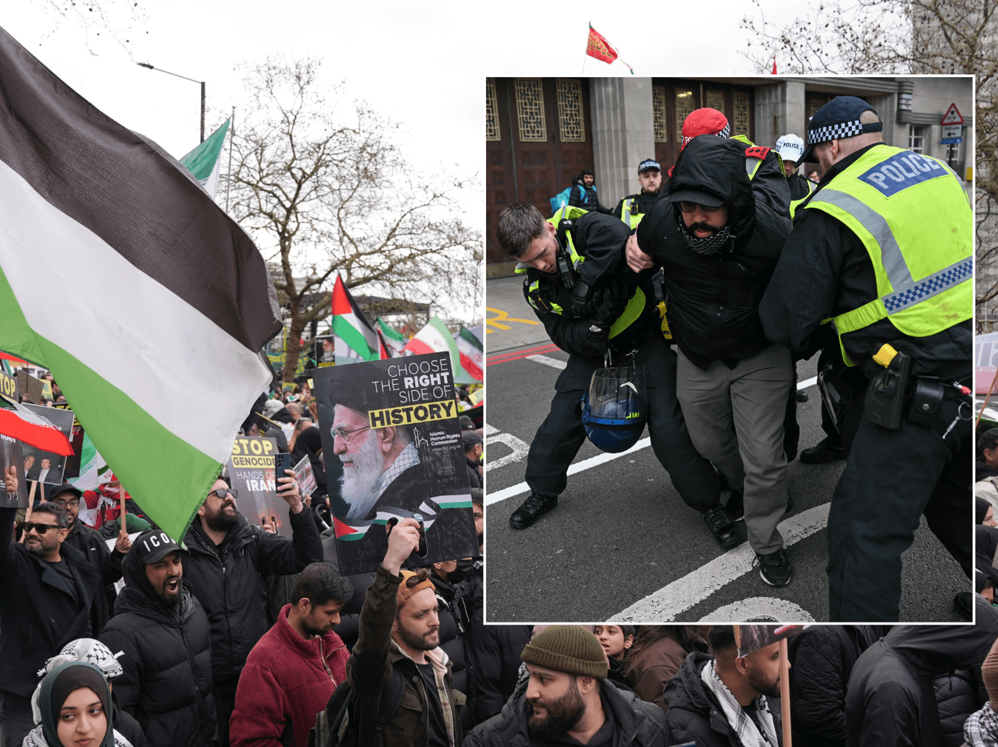Thousands of pro-regime protesters gather in London for 'hate rally' - Police make arrests