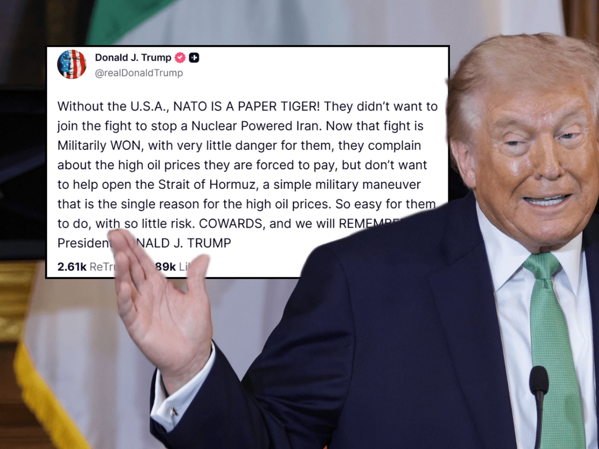Donald Trump brands Nato 'COWARDS' as he slams 'unwilling' allies for not joining Iran war