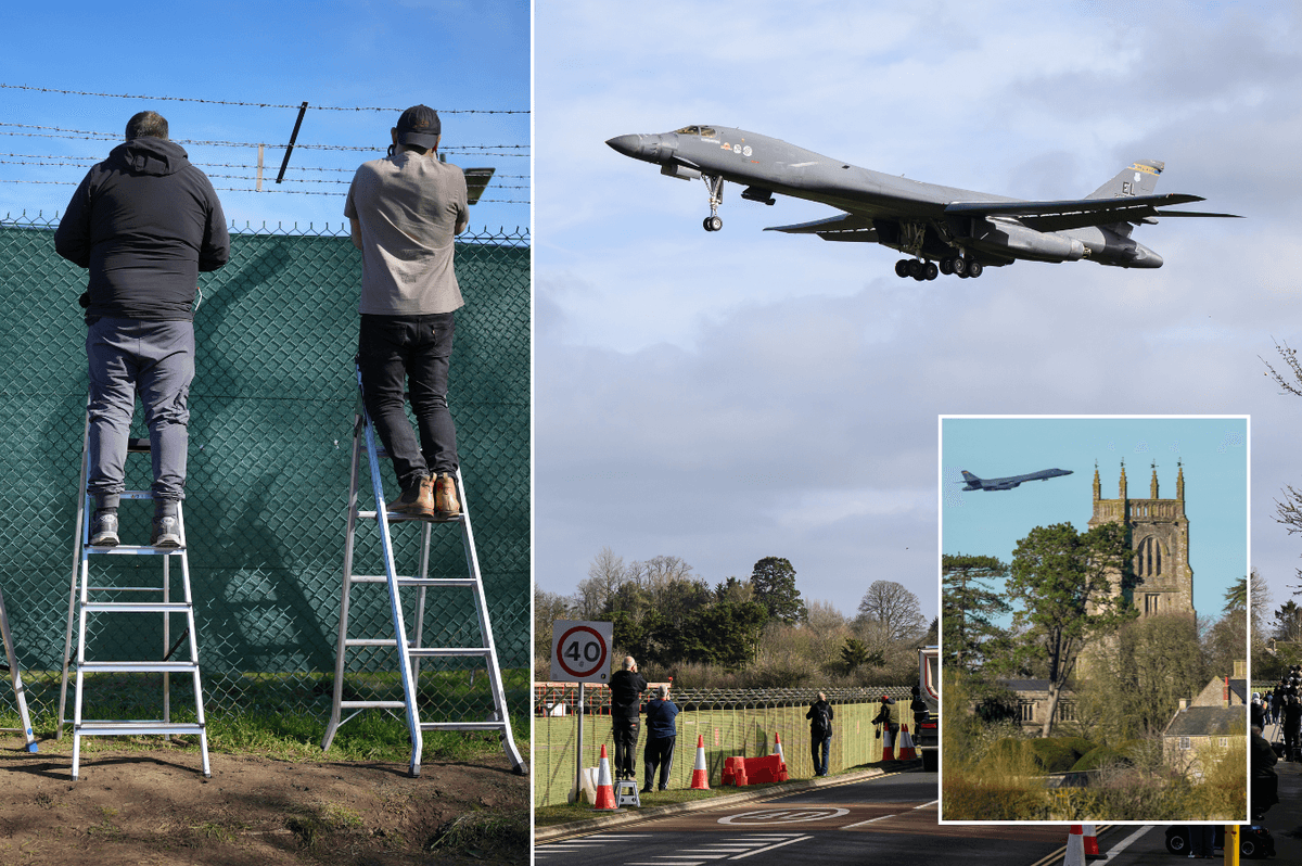'Get them out!' Tiny village next to RAF base is swarmed by hordes of unruly planespotters hoping to glimpse US bombers