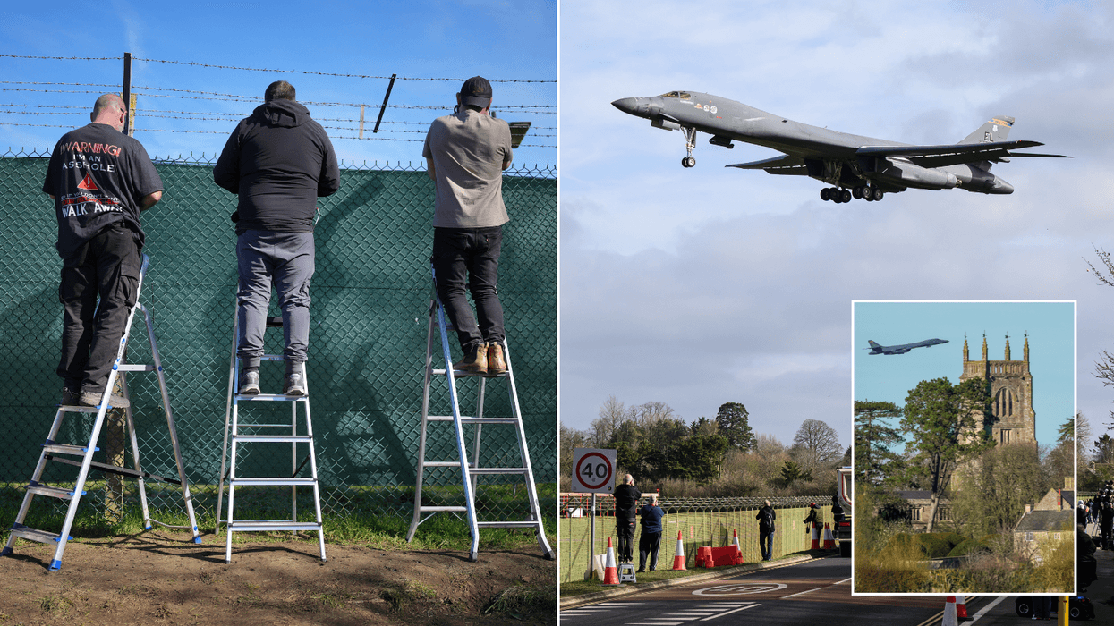 'Get them out!' Tiny village next to RAF base is swarmed by hordes of unruly planespotters hoping to glimpse US bombers