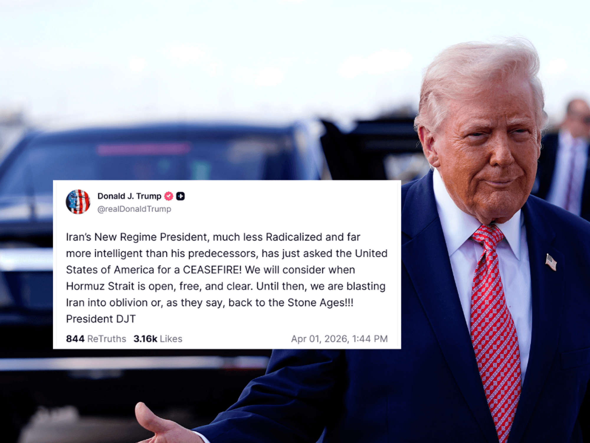 Donald Trump vows to blast Iran 'back to the Stone Ages' until Strait of Hormuz reopens